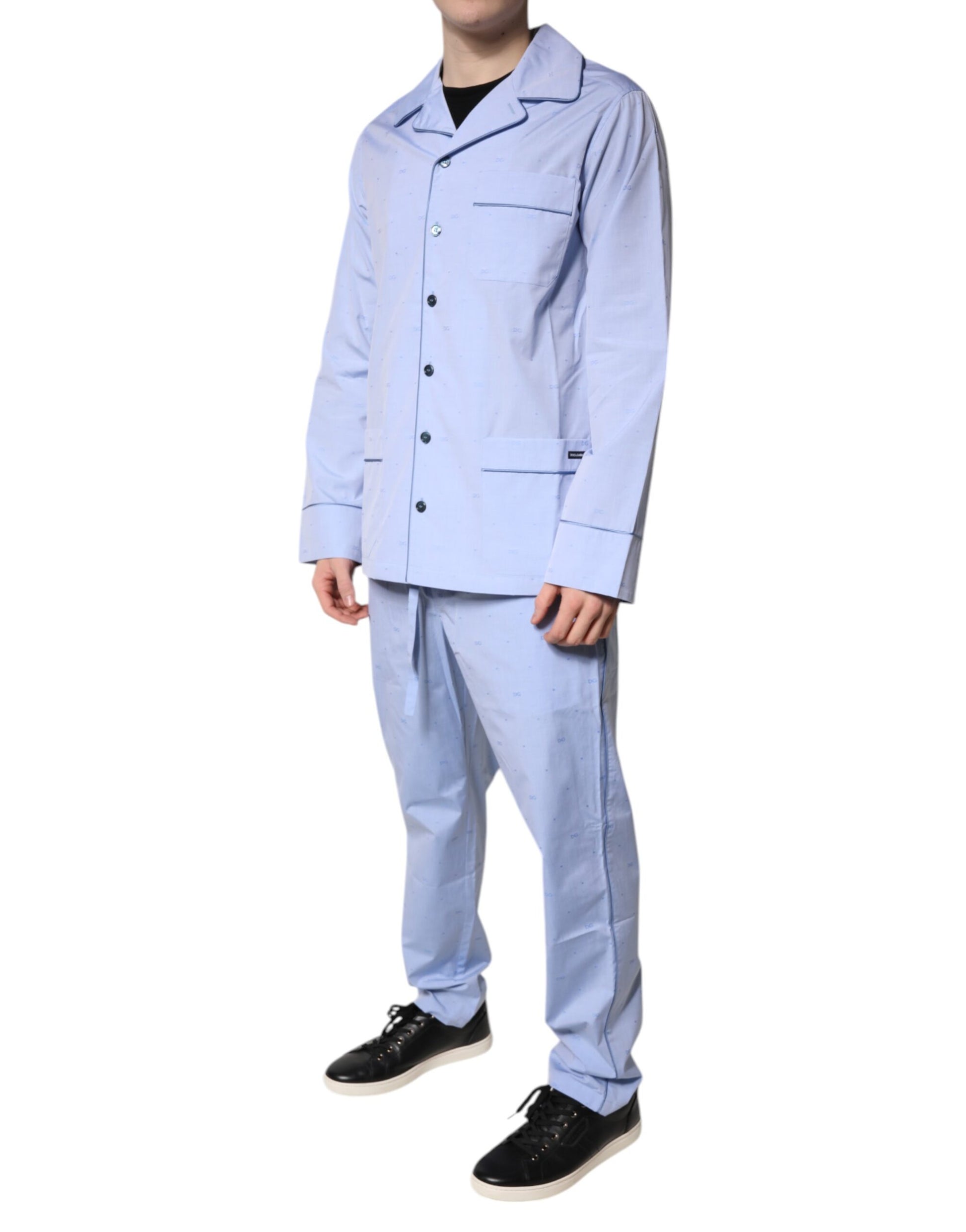 Dolce &amp; Gabbana Hellblaues Pyjama-Set aus Baumwolle mit DG-Logo für Herren