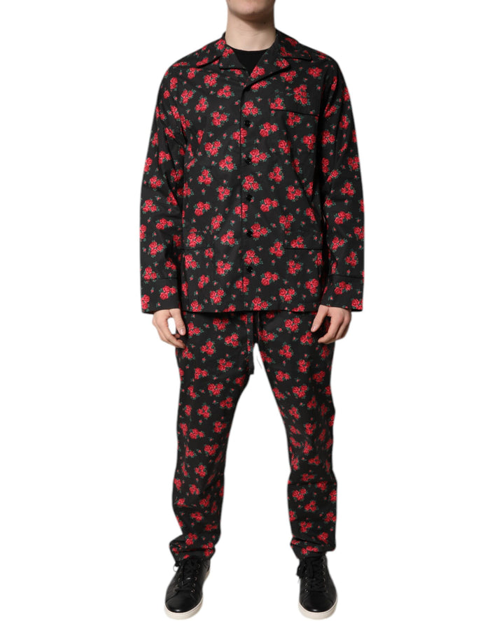 Dolce &amp; Gabbana – Schwarzes Pyjama-Set aus Baumwolle mit Blumendruck für Herren