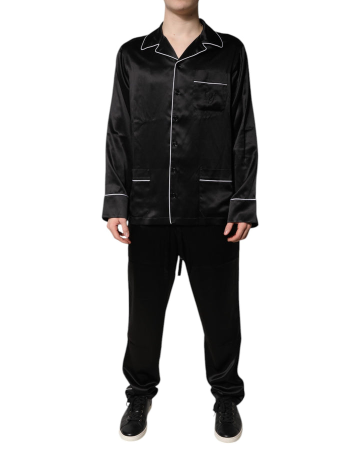 Dolce &amp; Gabbana – Pyjama-Set aus schwarzer Seide mit Hemd und Hose
