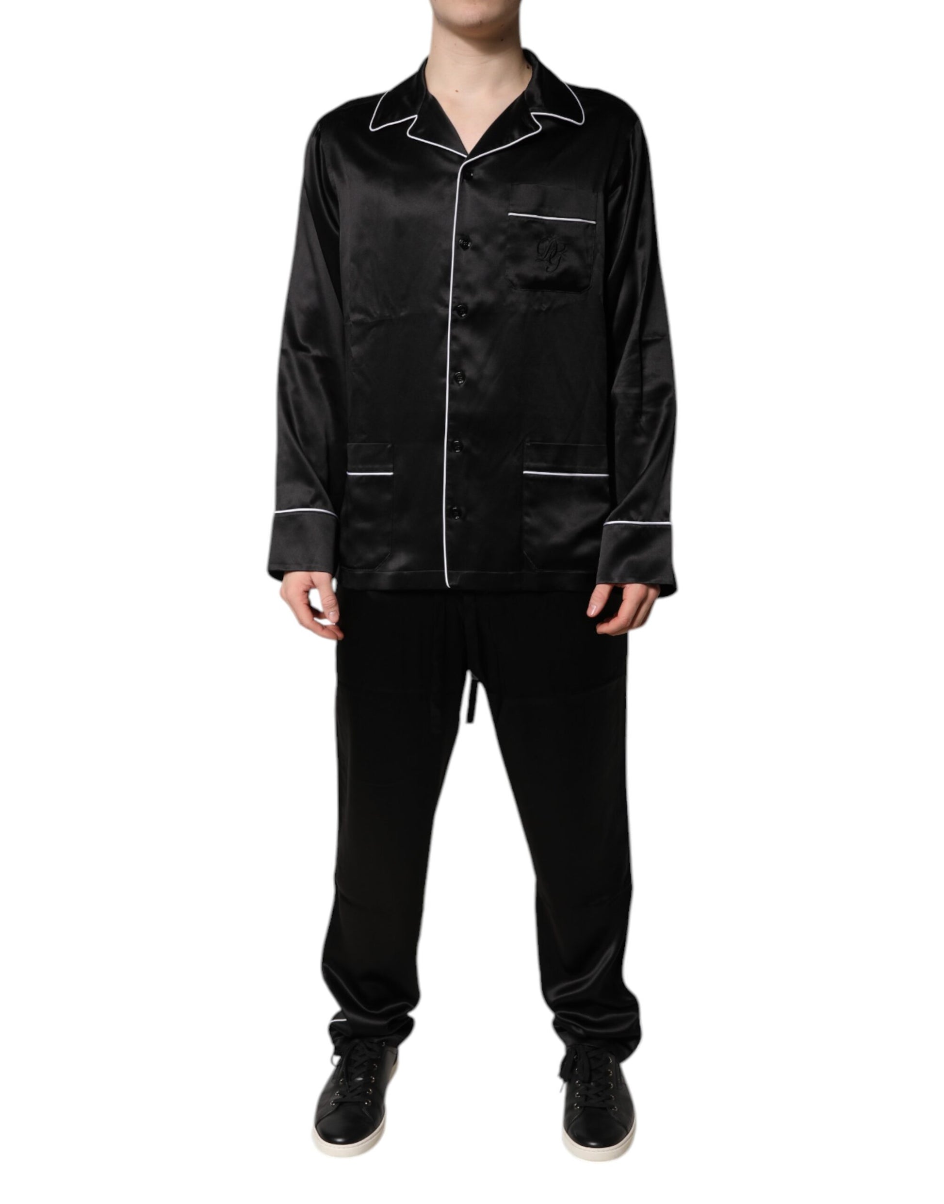 Dolce &amp; Gabbana – Pyjama-Set aus schwarzer Seide mit Hemd und Hose