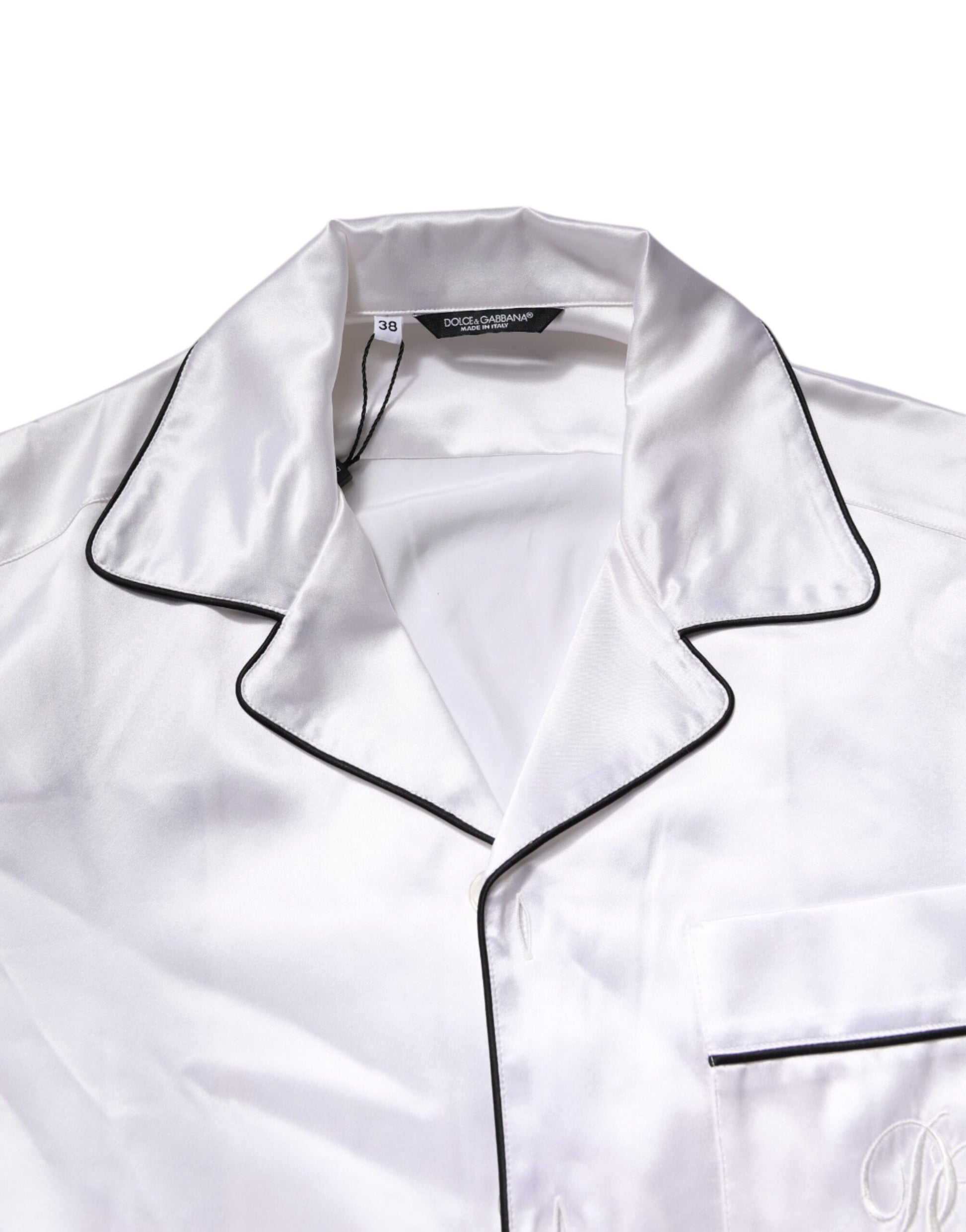 Dolce &amp; Gabbana Weiß Satin Seide Männer Pyjama Set Nachtwäsche