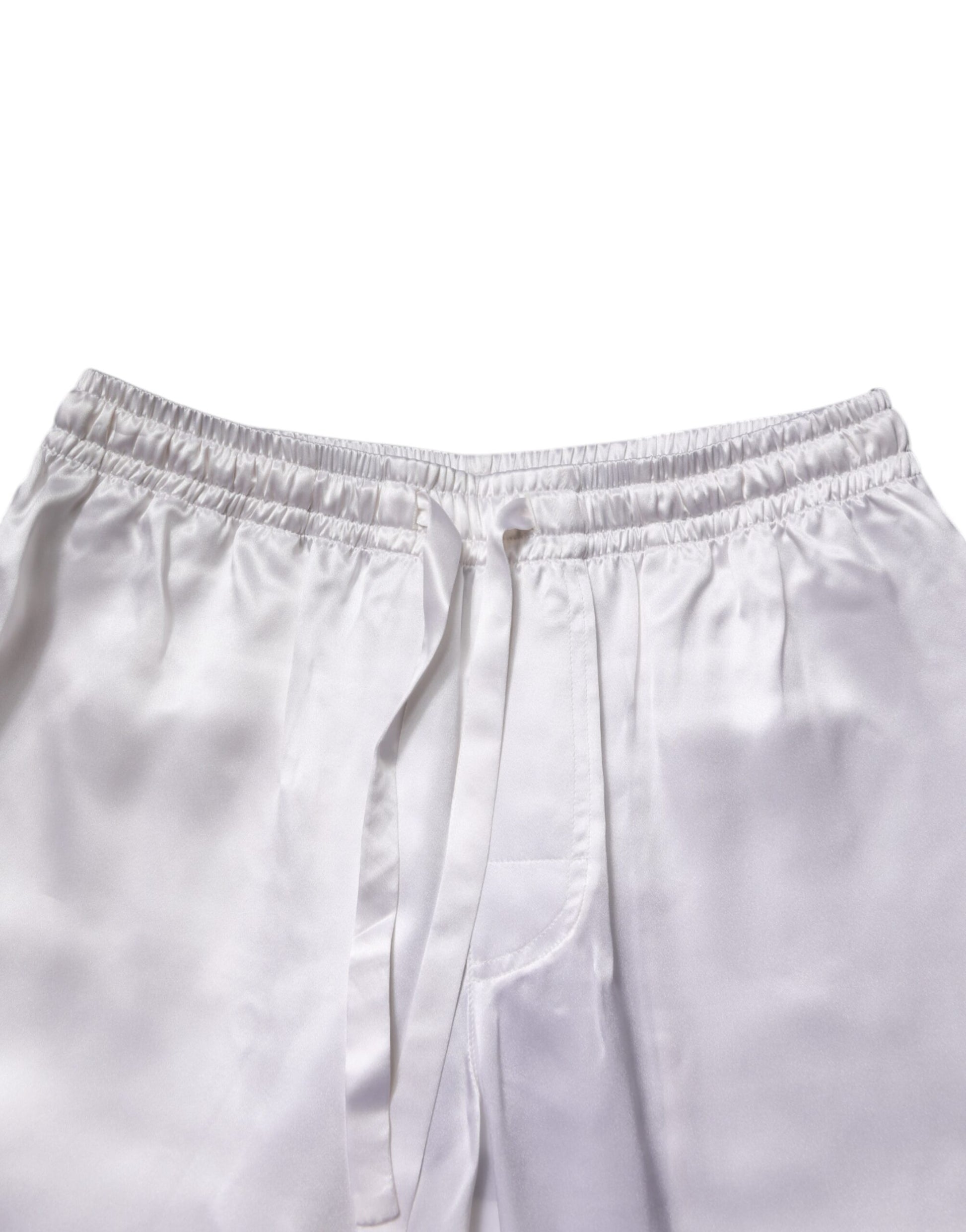 Dolce &amp; Gabbana Weiß Satin Seide Männer Pyjama Set Nachtwäsche