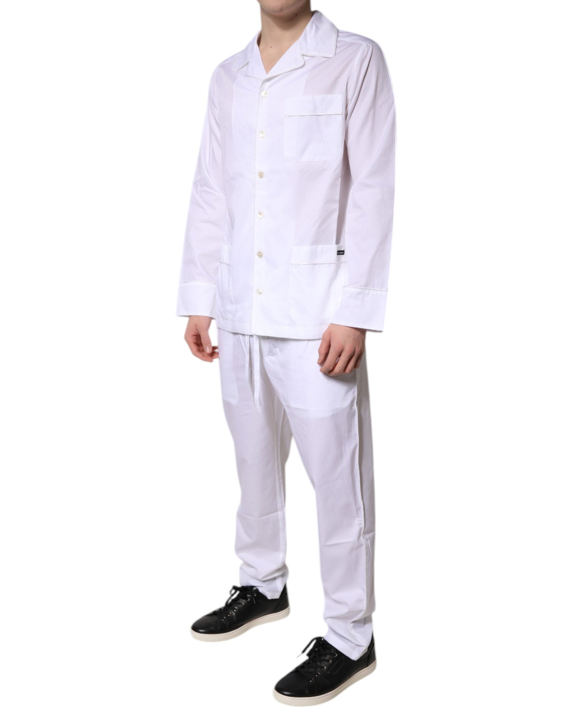 Dolce &amp; Gabbana Pyjama-Set aus weißer Baumwolle mit Hemd und Hose