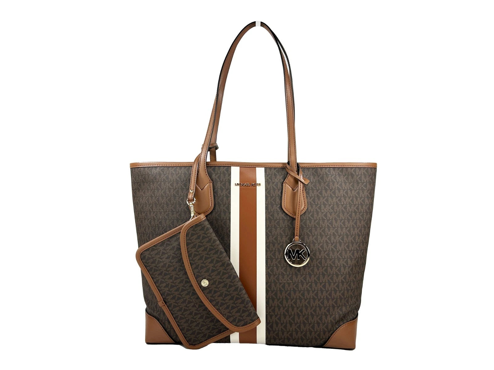 Michael Kors Eva Große gestreifte Reisetasche mit Beutel in Braun