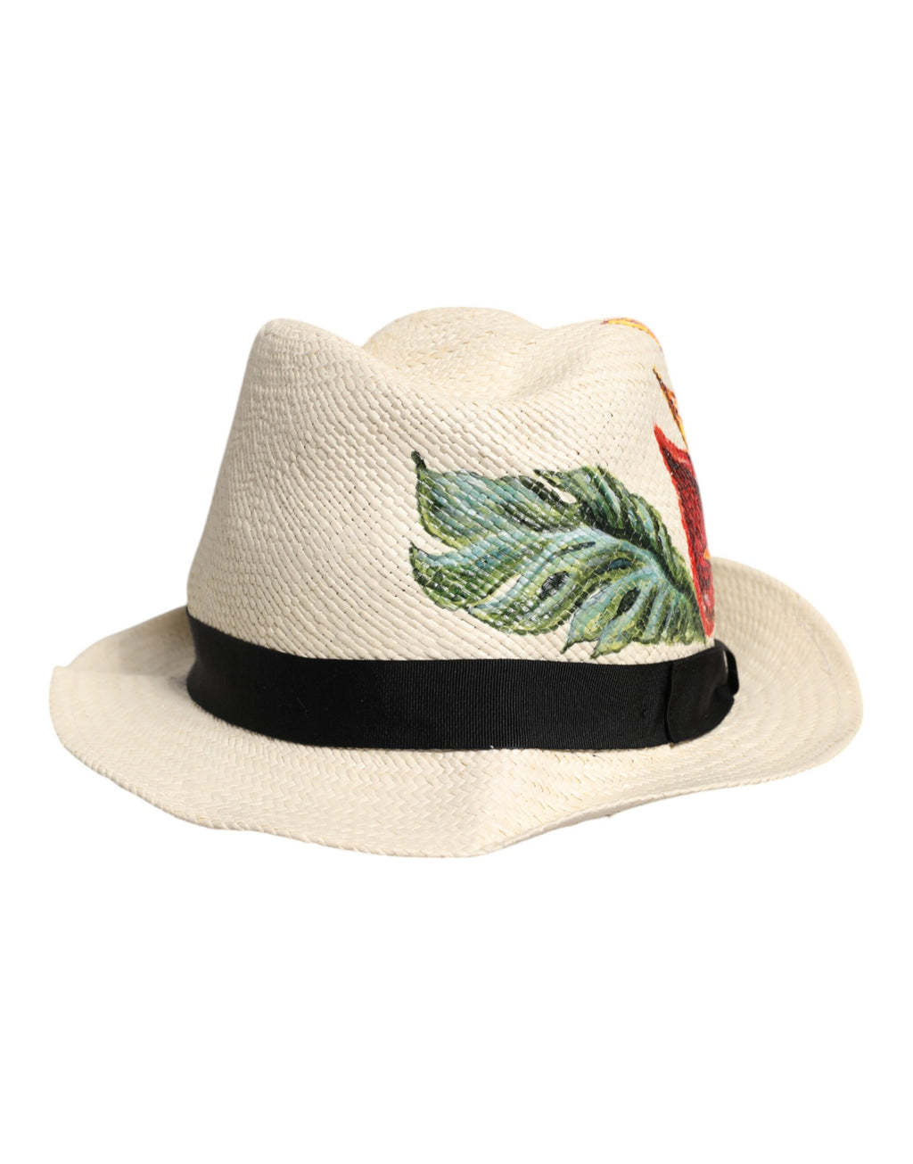 Dolce &amp; Gabbana – Fedora-Hut aus Stroh mit Blumenmuster und breiter Krempe in Beige