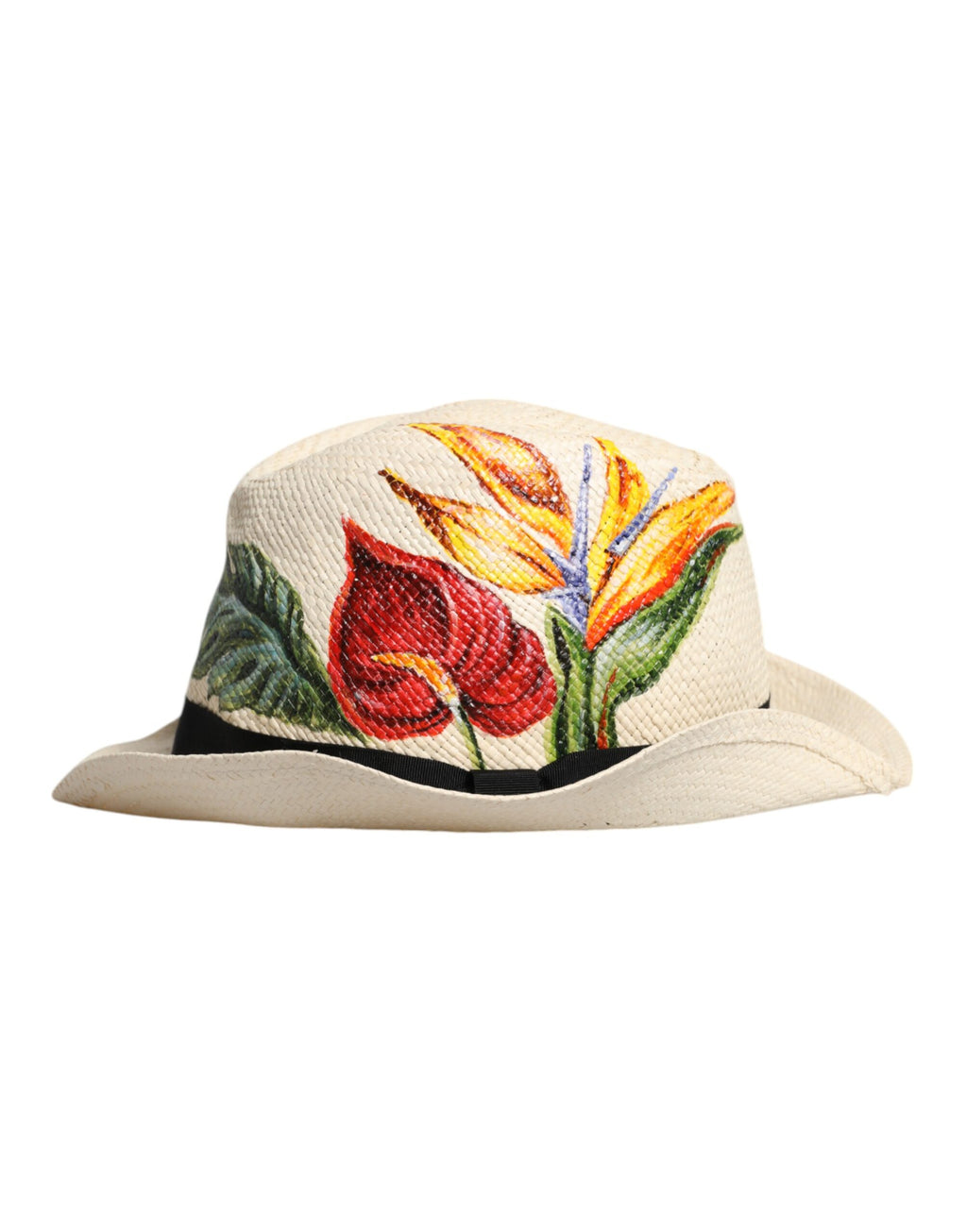 Dolce &amp; Gabbana – Fedora-Hut aus Stroh mit Blumenmuster und breiter Krempe in Beige