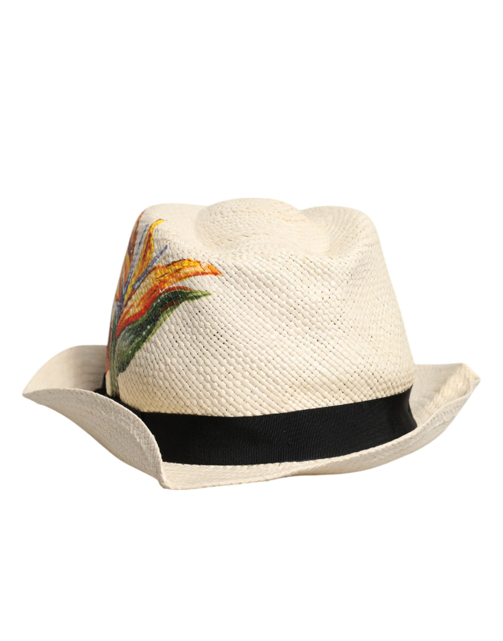 Dolce &amp; Gabbana – Fedora-Hut aus Stroh mit Blumenmuster und breiter Krempe in Beige