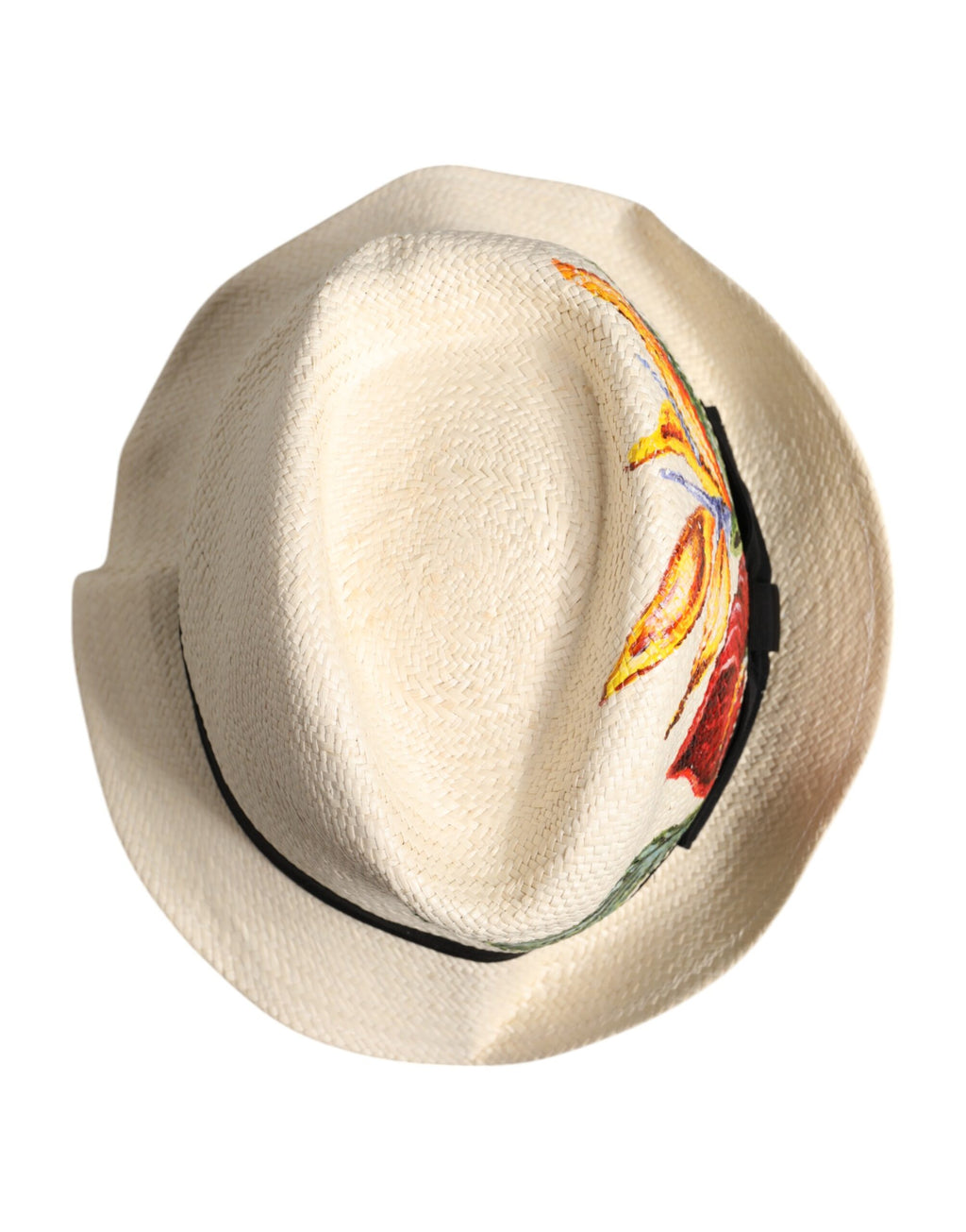 Dolce &amp; Gabbana – Fedora-Hut aus Stroh mit Blumenmuster und breiter Krempe in Beige