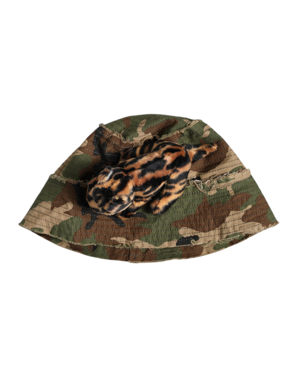 Dolce &amp; Gabbana – Mehrfarbiger Fischerhut mit breiter Krempe und Leopardenverzierung