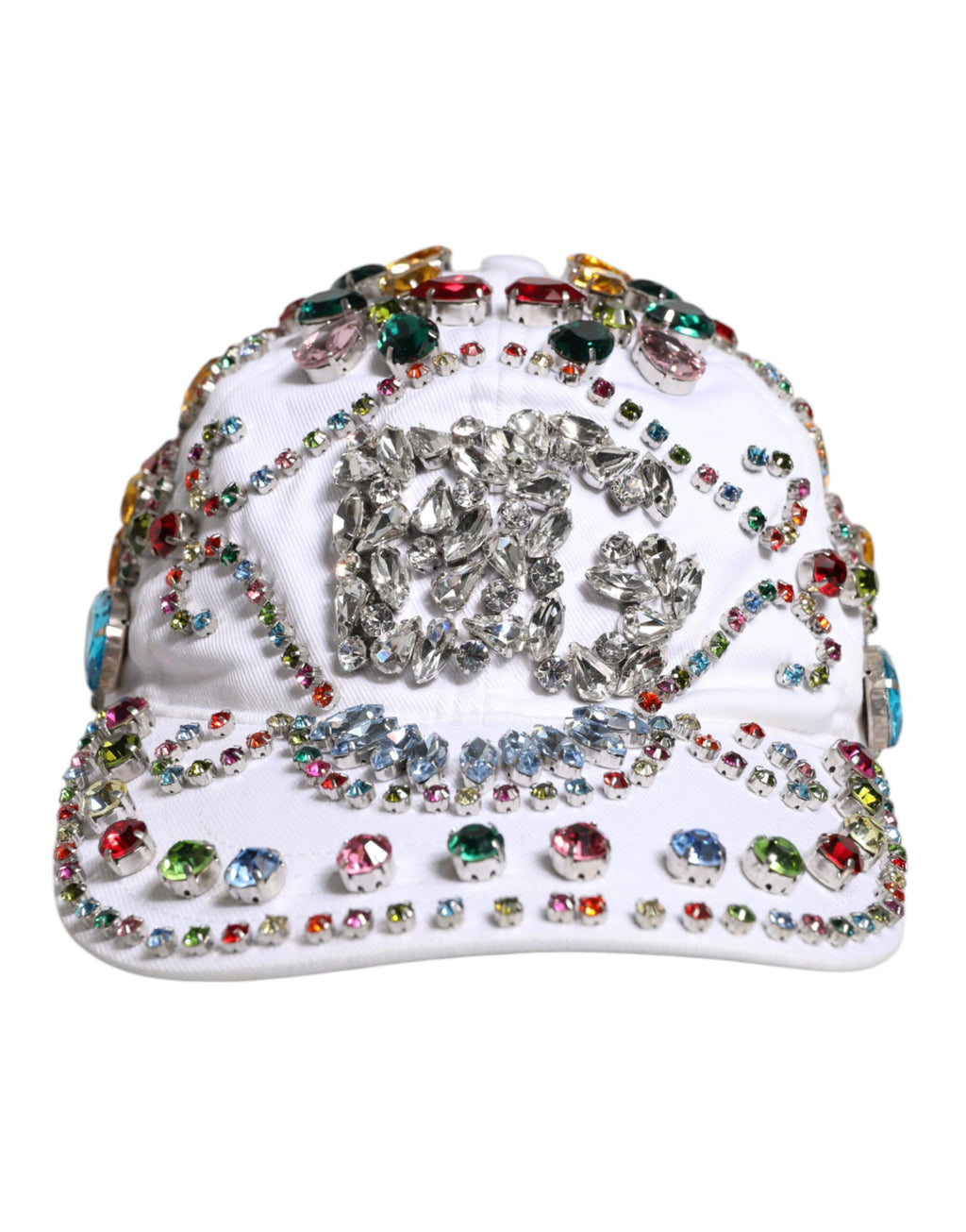 Casquette de baseball Dolce &amp; Gabbana blanche ornée de cristaux multicolores