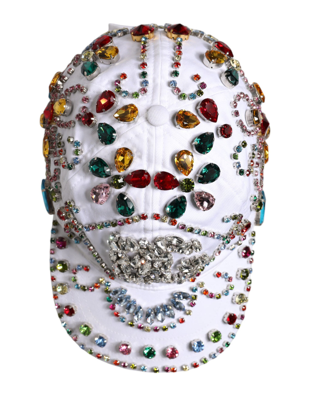Casquette de baseball Dolce &amp; Gabbana blanche ornée de cristaux multicolores