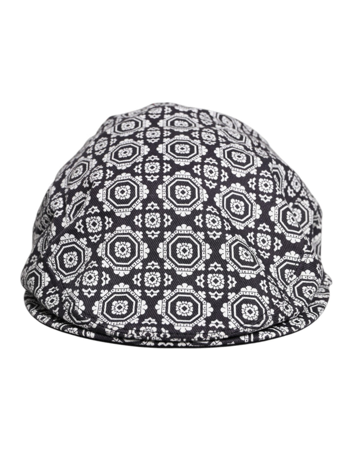 Dolce & Gabbana Black White Printed Newsboy Capello Cabbie Hat