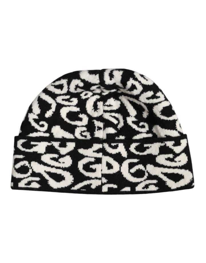 Dolce & Gabbana Black White Wool Knitted Winter Beanie Hat