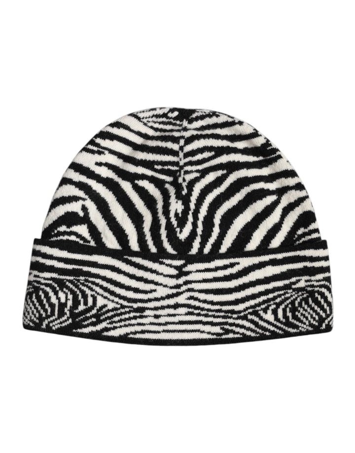 Dolce & Gabbana Black White Zebra Knitted Winter Beanie Hat