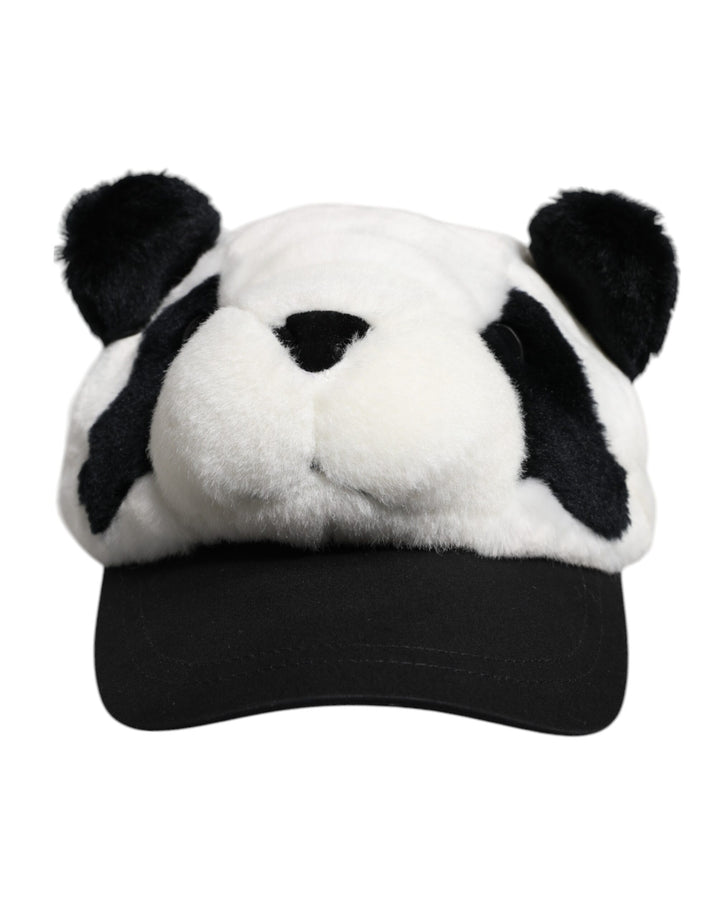 Dolce &amp; Gabbana Schwarz-Weiß-Panda-Fell-Baseballkappe für Damen