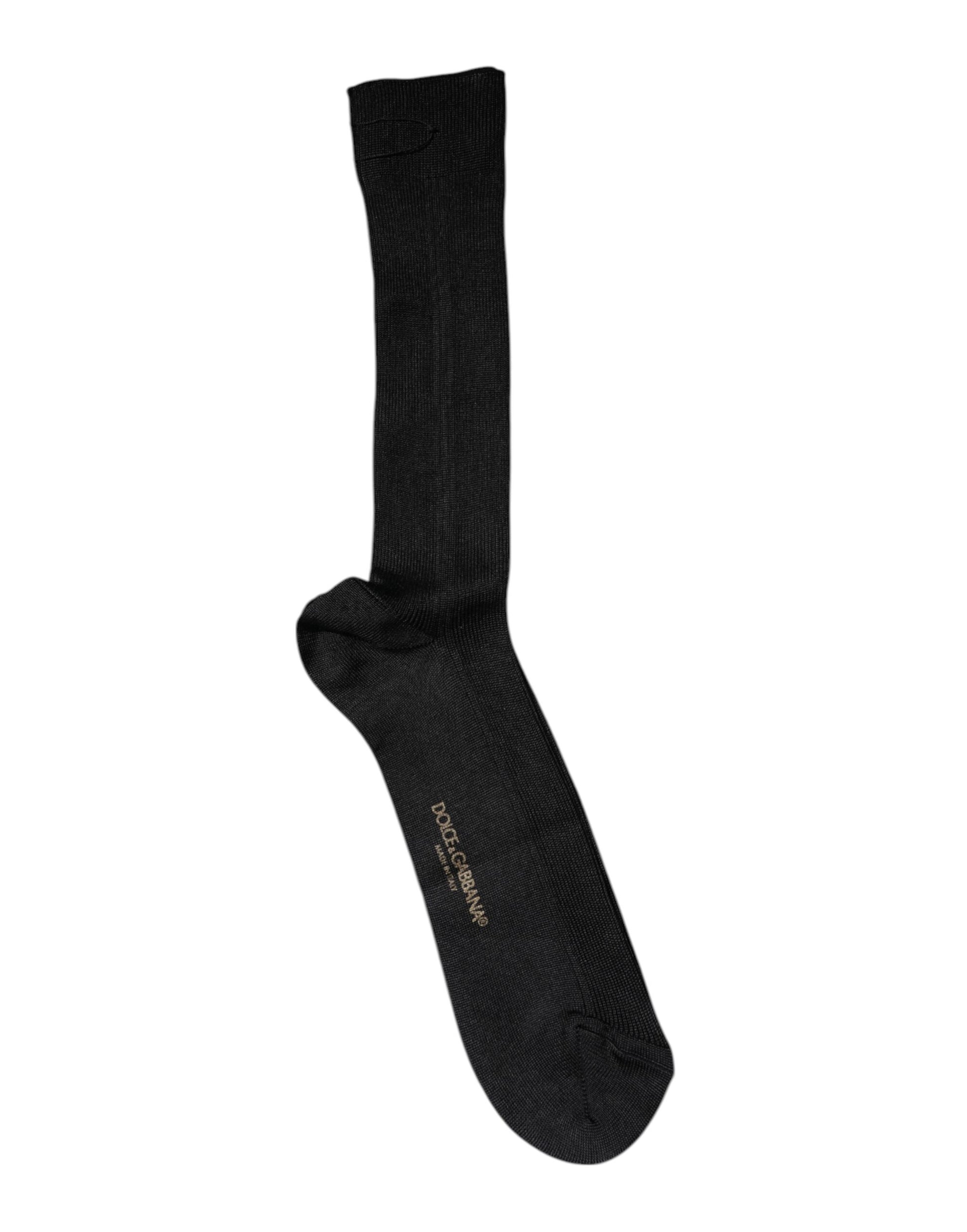 Dolce &amp; Gabbana – Wadenlange Herrensocken aus schwarzer Baumwolle mit DG-Logo