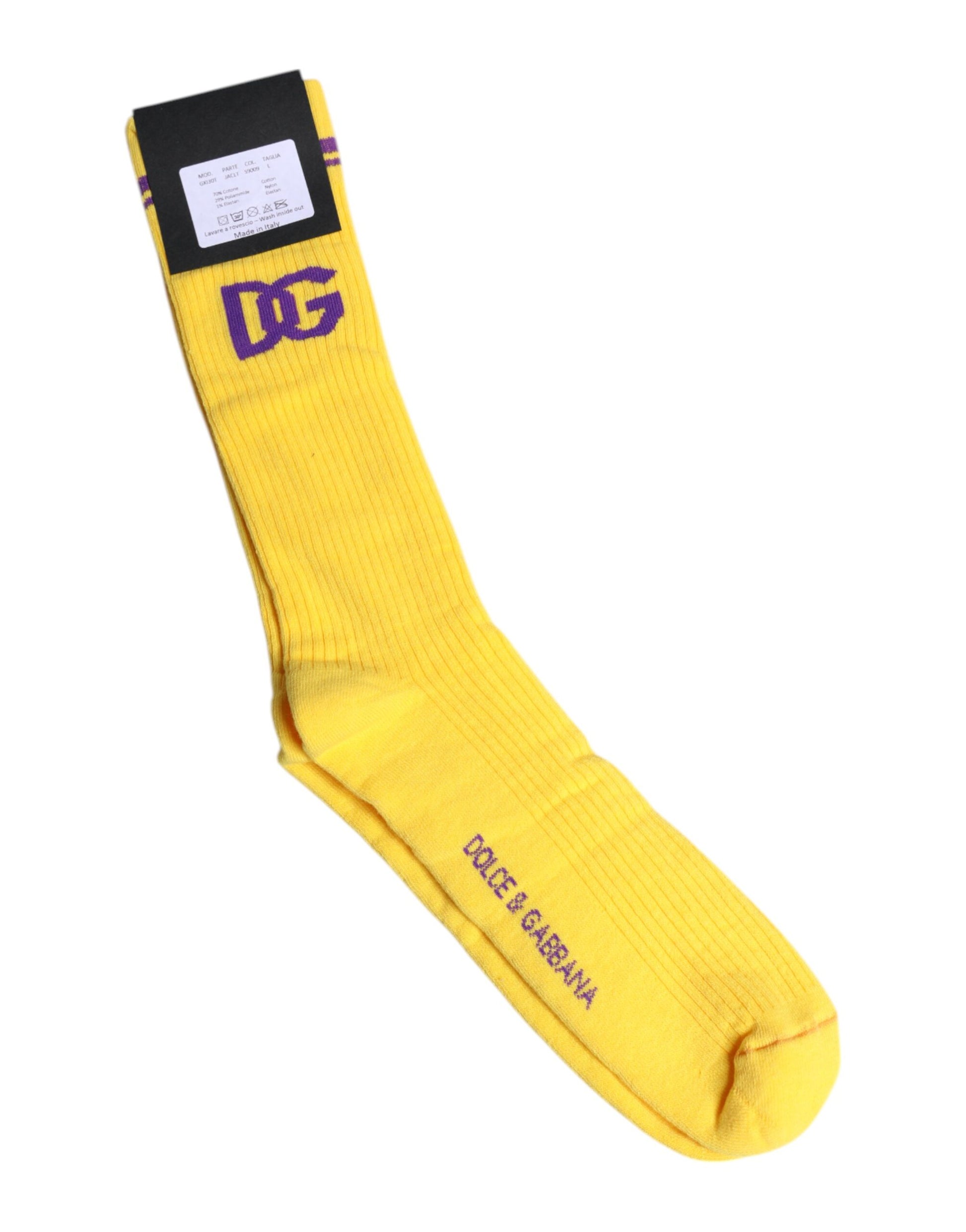 Dolce &amp; Gabbana – Wadenlange Socken aus gelber Baumwolle mit DG-Logo