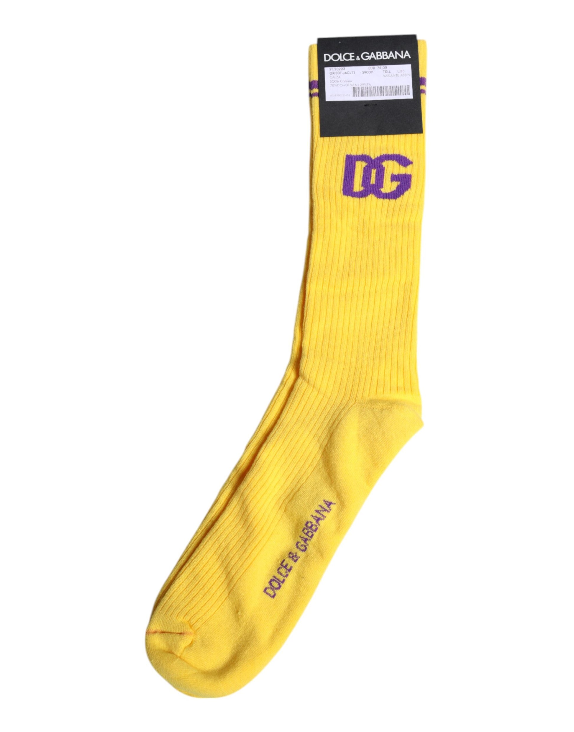 Dolce &amp; Gabbana – Wadenlange Socken aus gelber Baumwolle mit DG-Logo