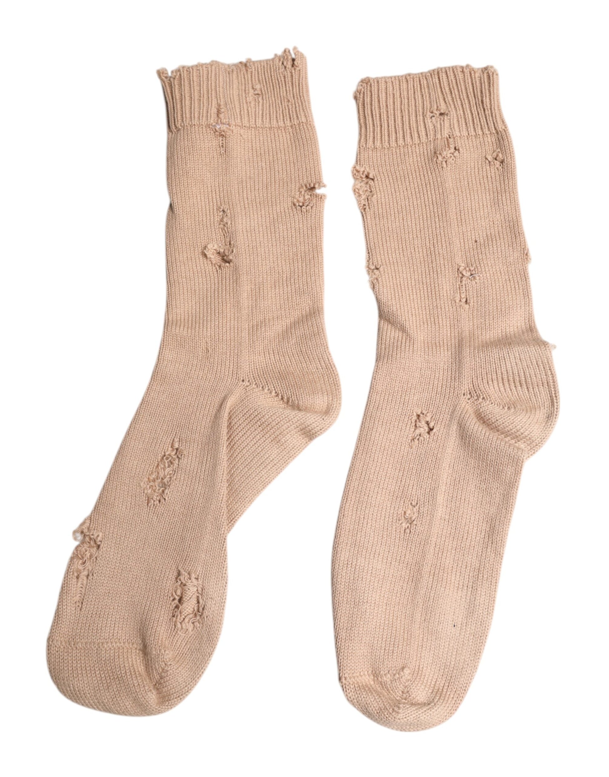 Dolce &amp; Gabbana Beige Solid Stretch Mid Calf Herren Socken