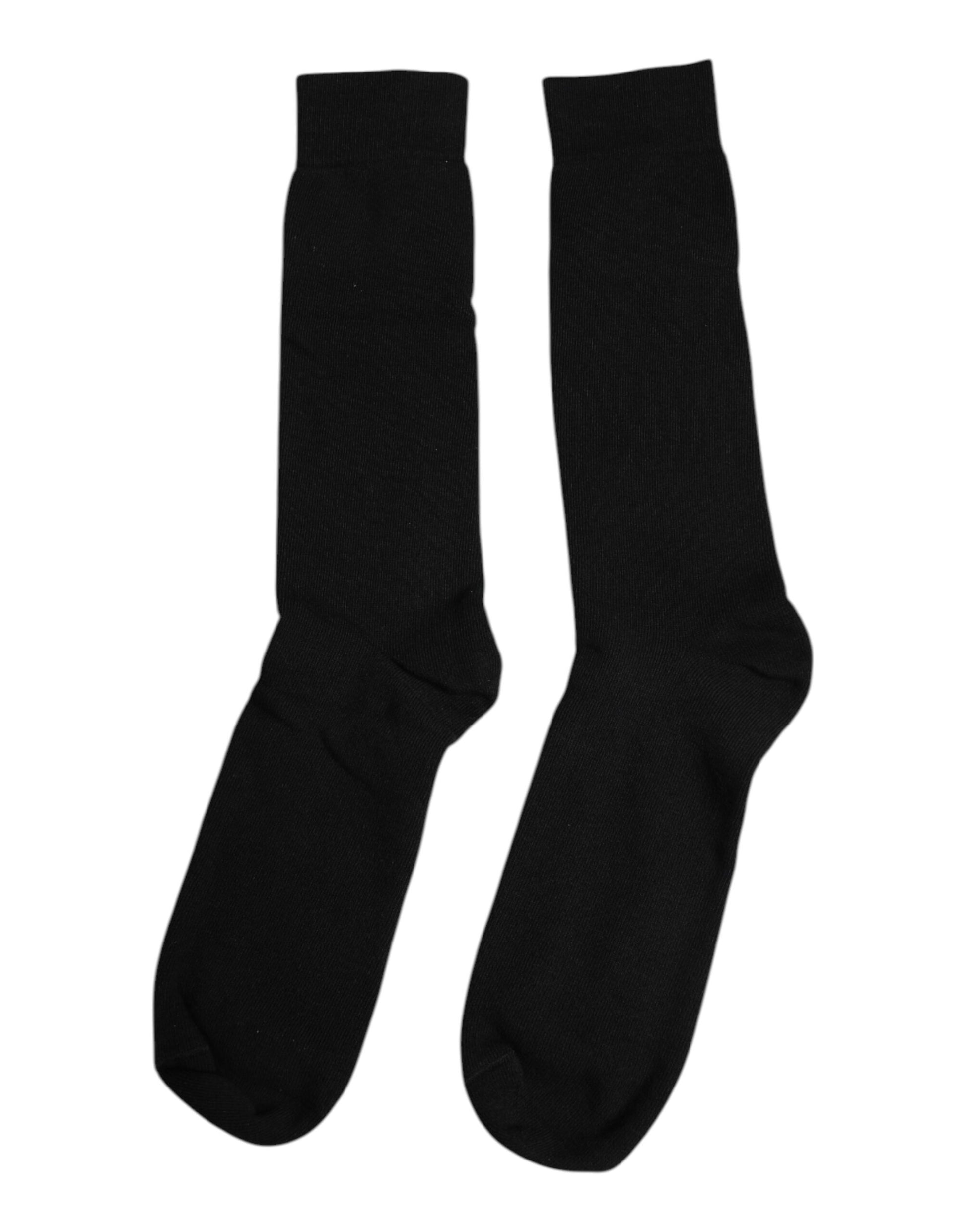 Dolce &amp; Gabbana Schwarze, einfarbige Herrensocken aus Baumwolle mit mittlerer Wade