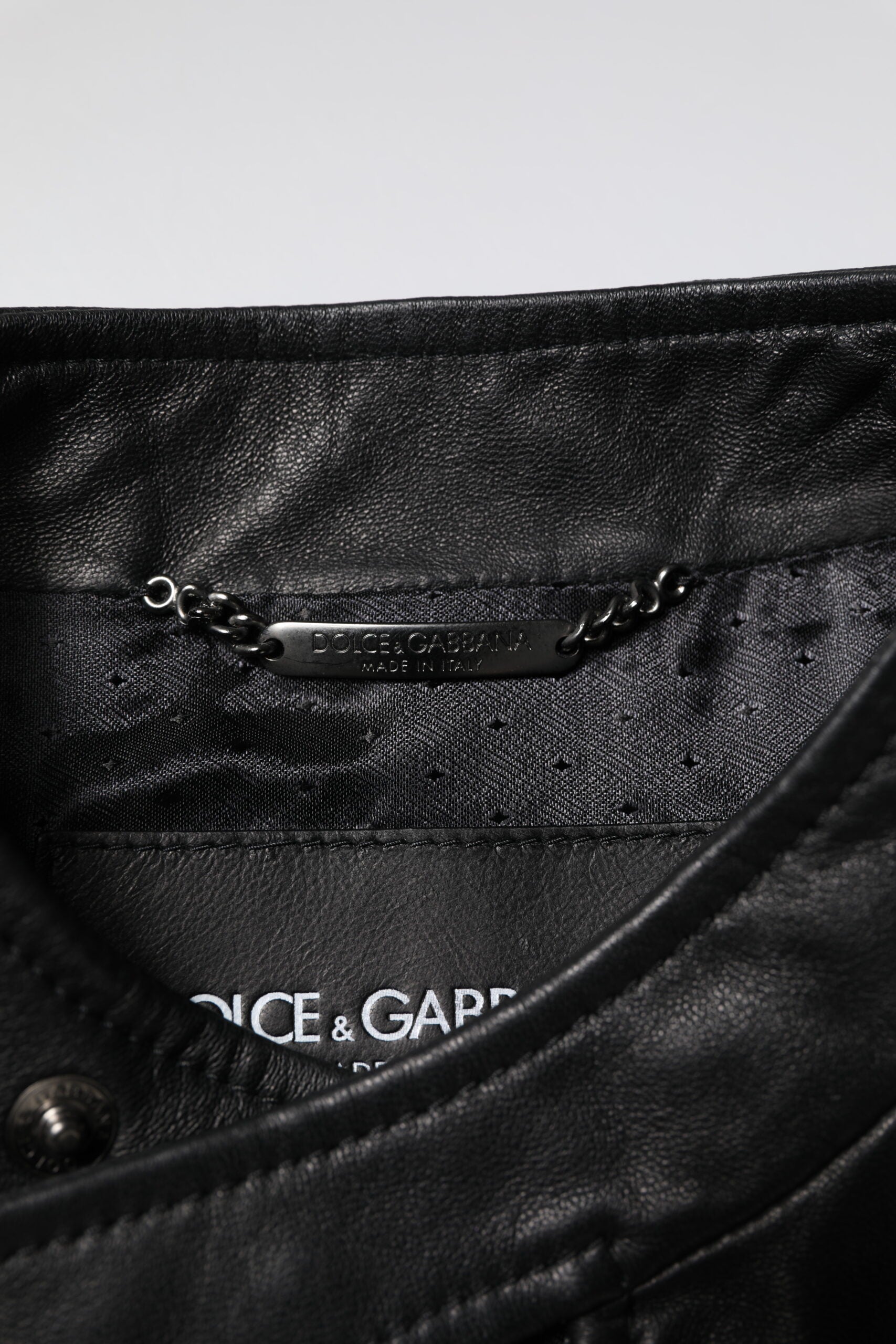 Veste motard entièrement zippée en cuir de mouton noir Dolce &amp; Gabbana