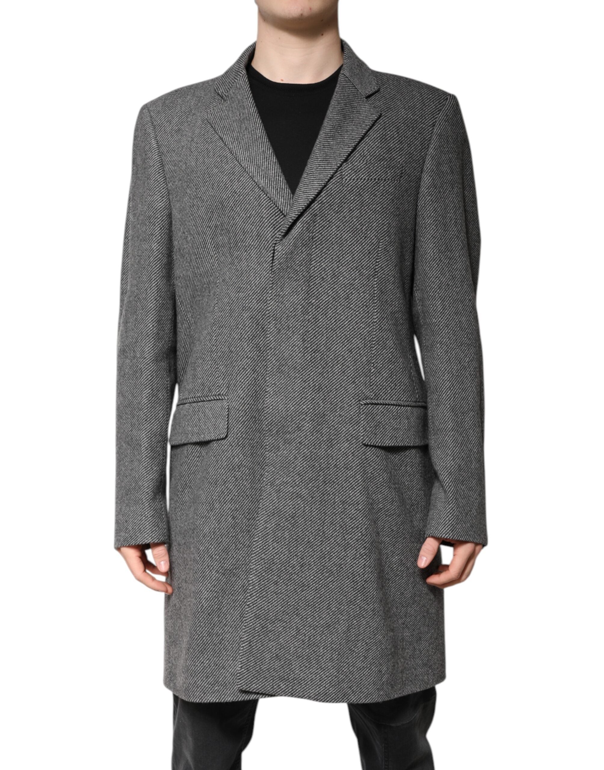 Trench-coat simple boutonnage en laine grise Dolce &amp; Gabbana
