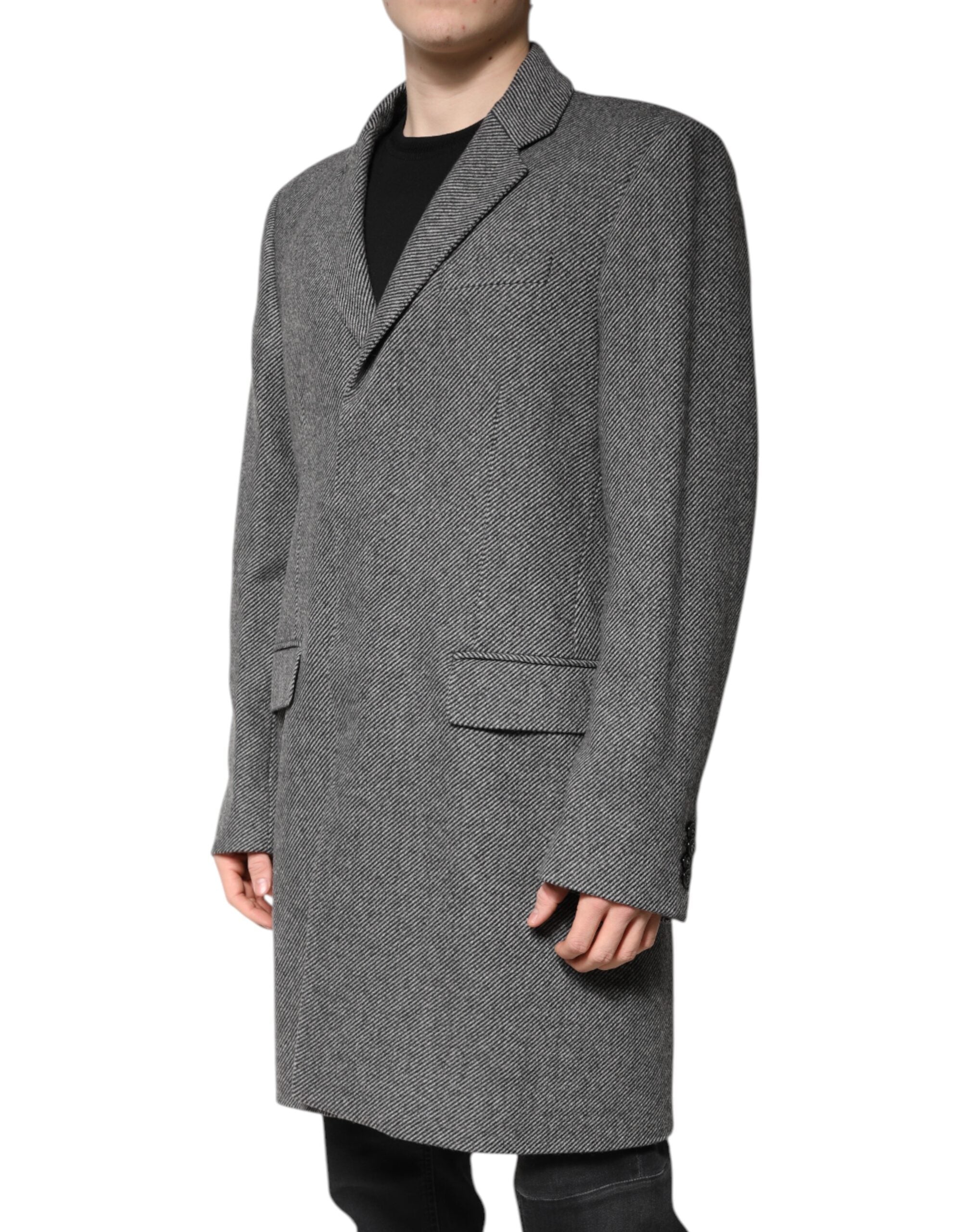Trench-coat simple boutonnage en laine grise Dolce &amp; Gabbana