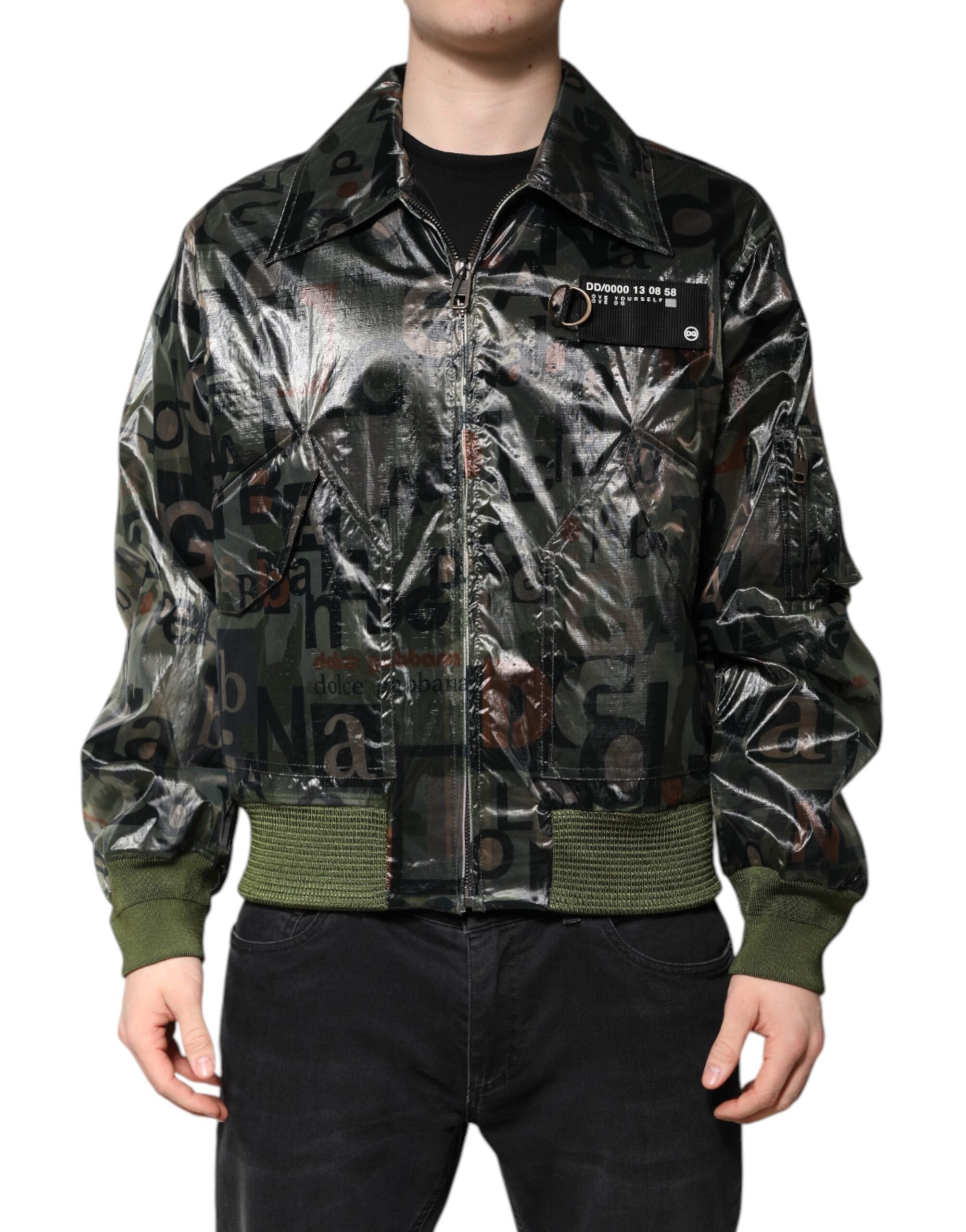 Dolce &amp; Gabbana - Blouson aviateur vert à fermeture éclair et logo DG
