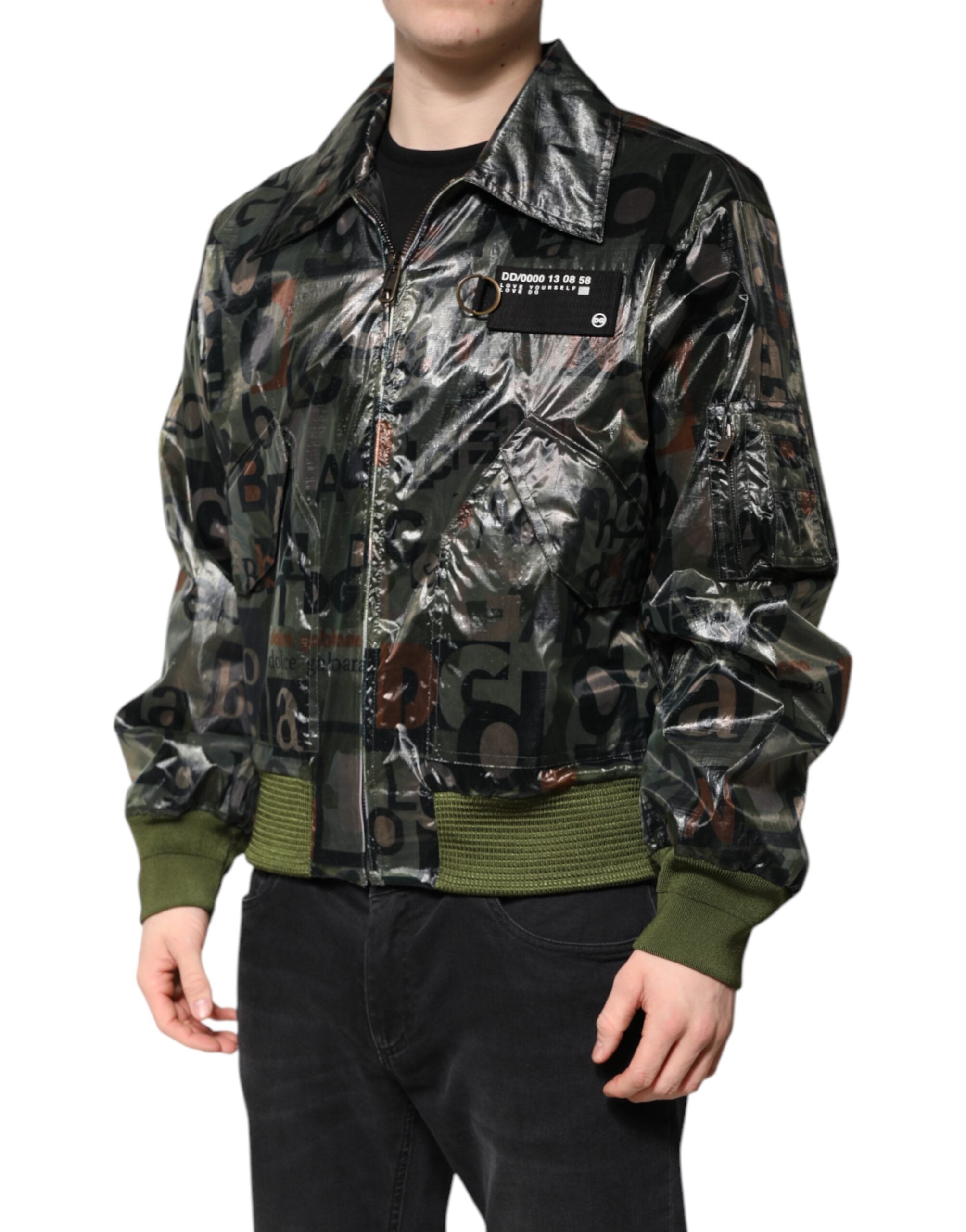 Dolce &amp; Gabbana - Blouson aviateur vert à fermeture éclair et logo DG