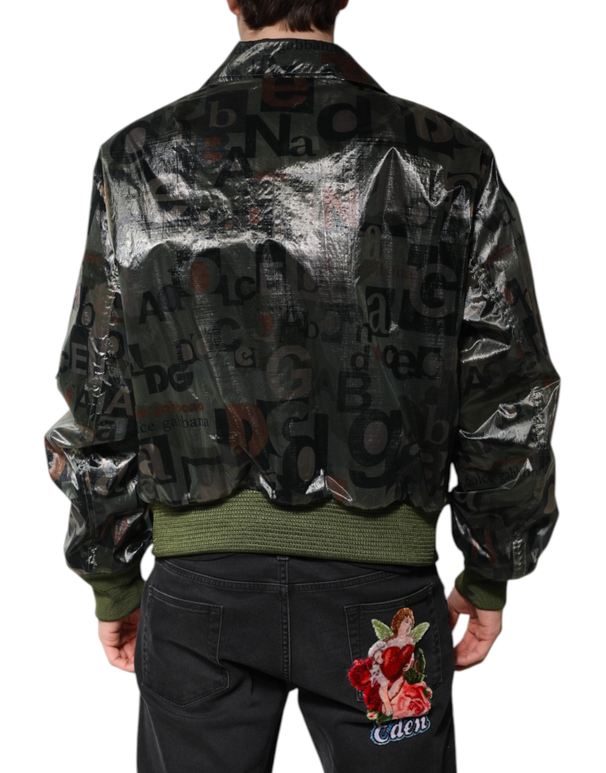 Dolce &amp; Gabbana - Blouson aviateur vert à fermeture éclair et logo DG