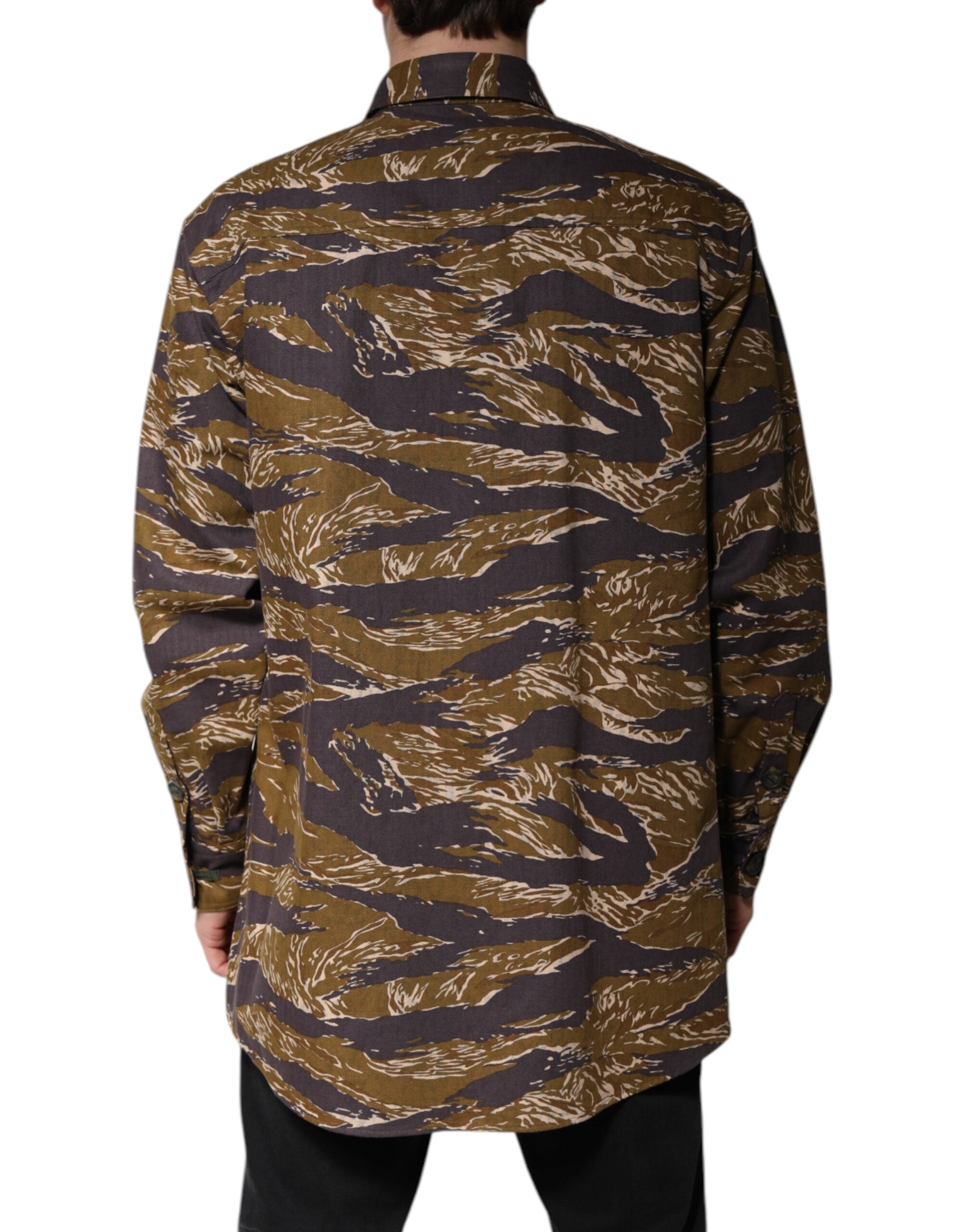 Dolce &amp; Gabbana – Braune Manteljacke aus Baumwolle mit Leopardenmuster und Kragen