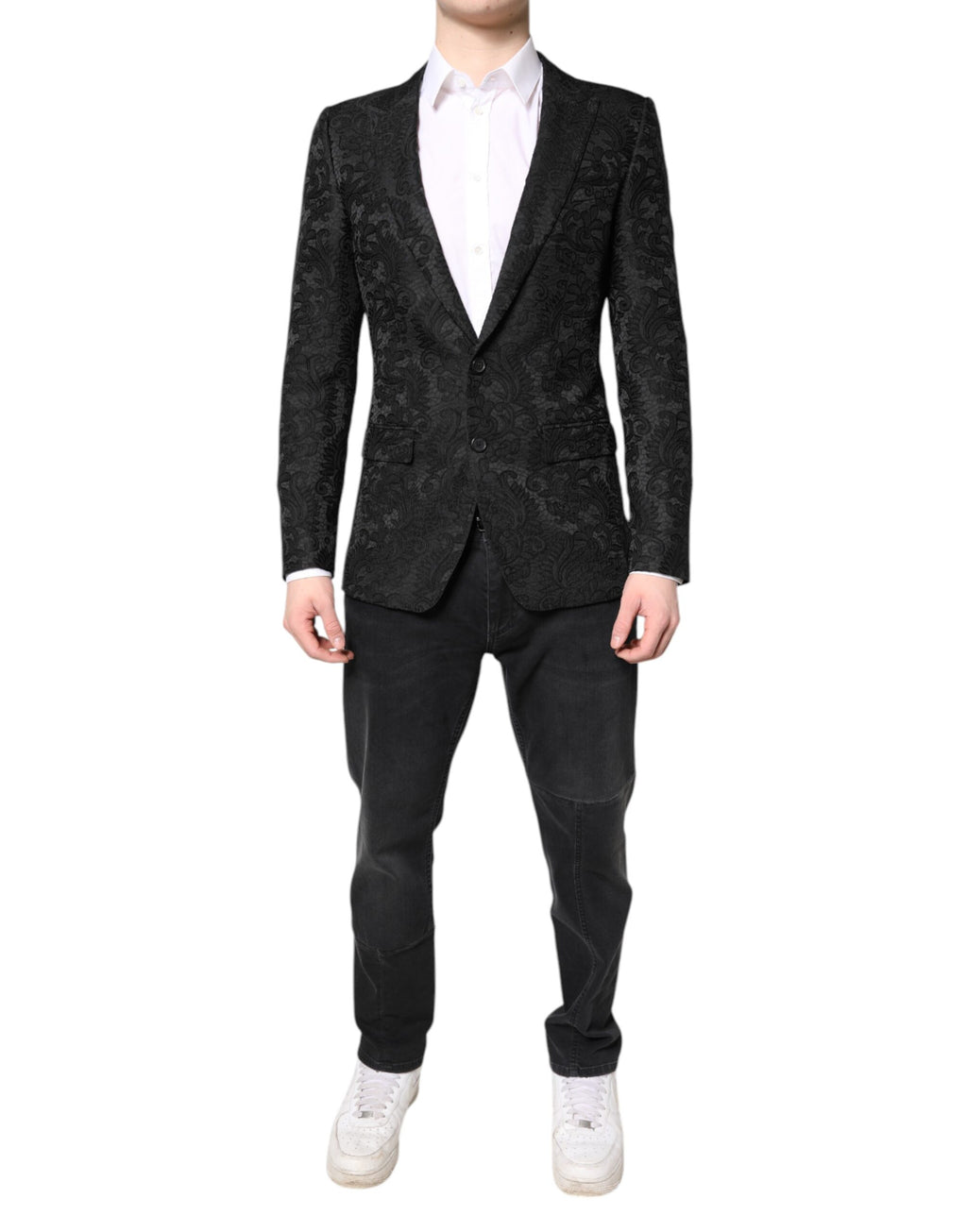 Dolce &amp; Gabbana Manteau Veste Blazer Jacquard Floral Noir