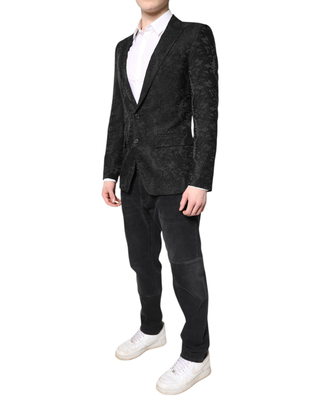 Dolce &amp; Gabbana Manteau Veste Blazer Jacquard Floral Noir