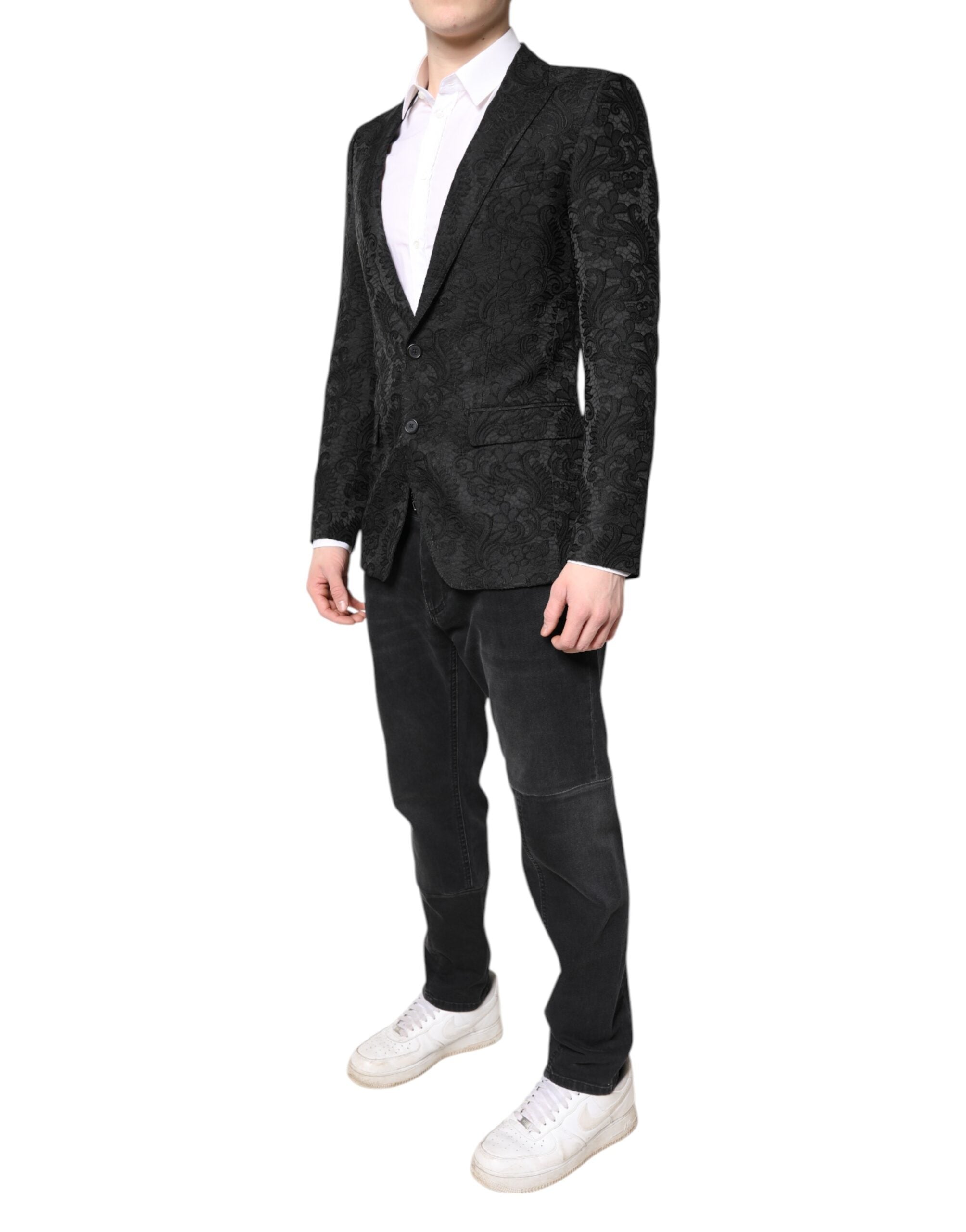 Dolce &amp; Gabbana Manteau Veste Blazer Jacquard Floral Noir
