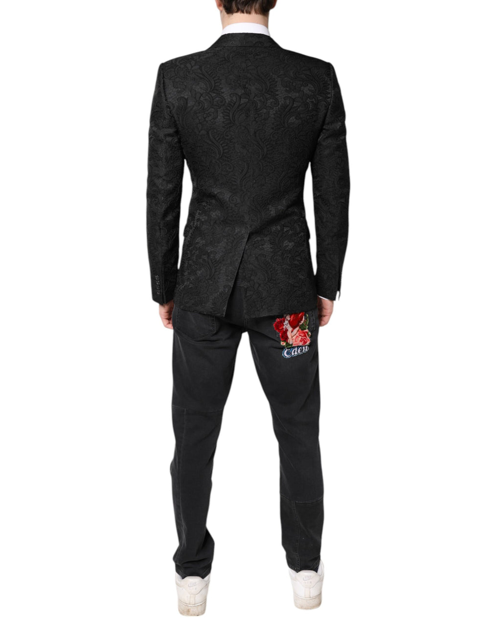 Dolce &amp; Gabbana Manteau Veste Blazer Jacquard Floral Noir