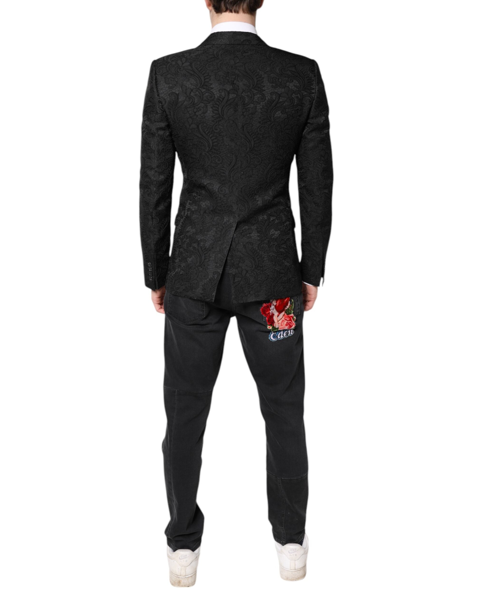Dolce &amp; Gabbana Manteau Veste Blazer Jacquard Floral Noir