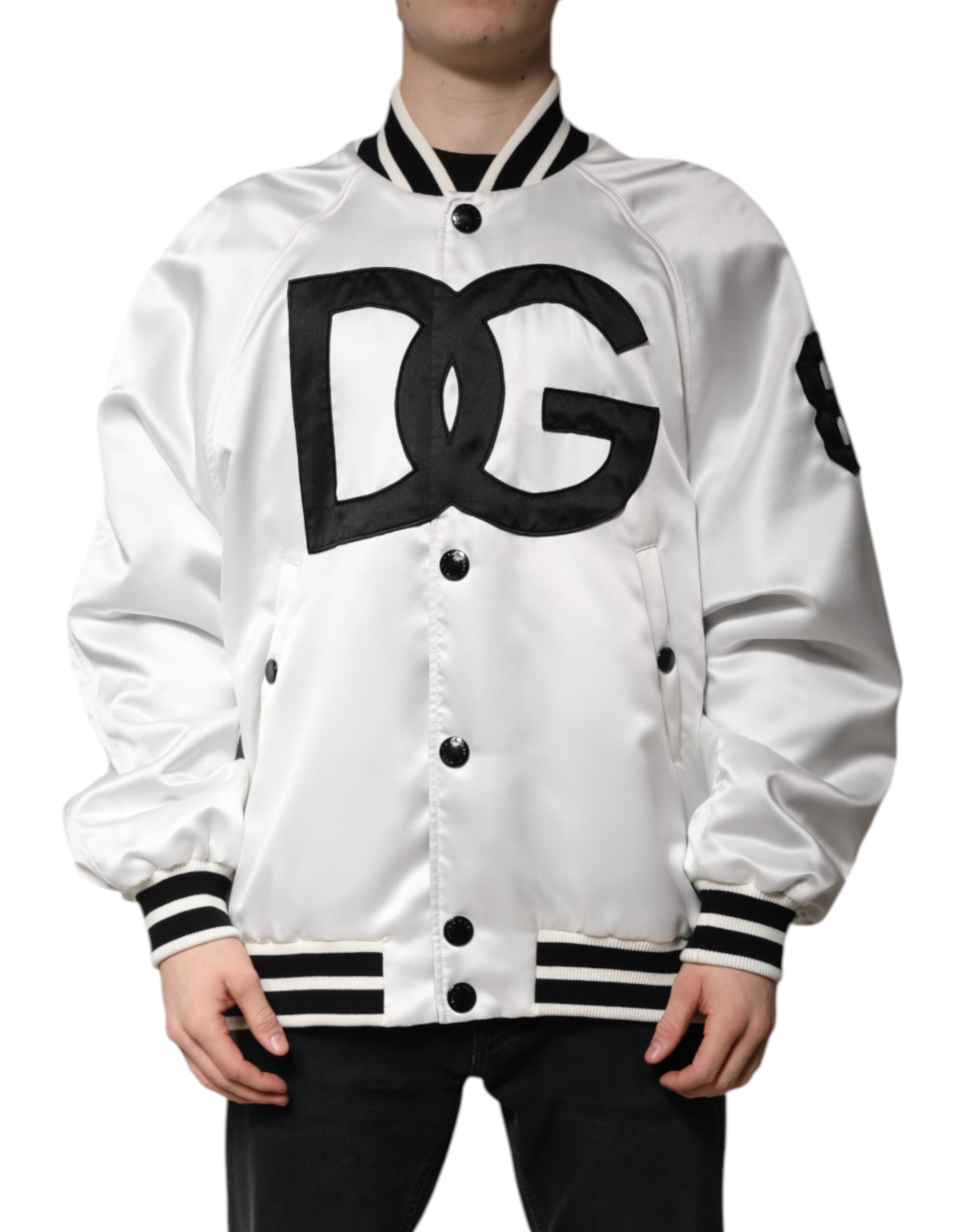 Dolce &amp; Gabbana – Weiße Bomberjacke aus Polyesterjersey mit DG-Logo