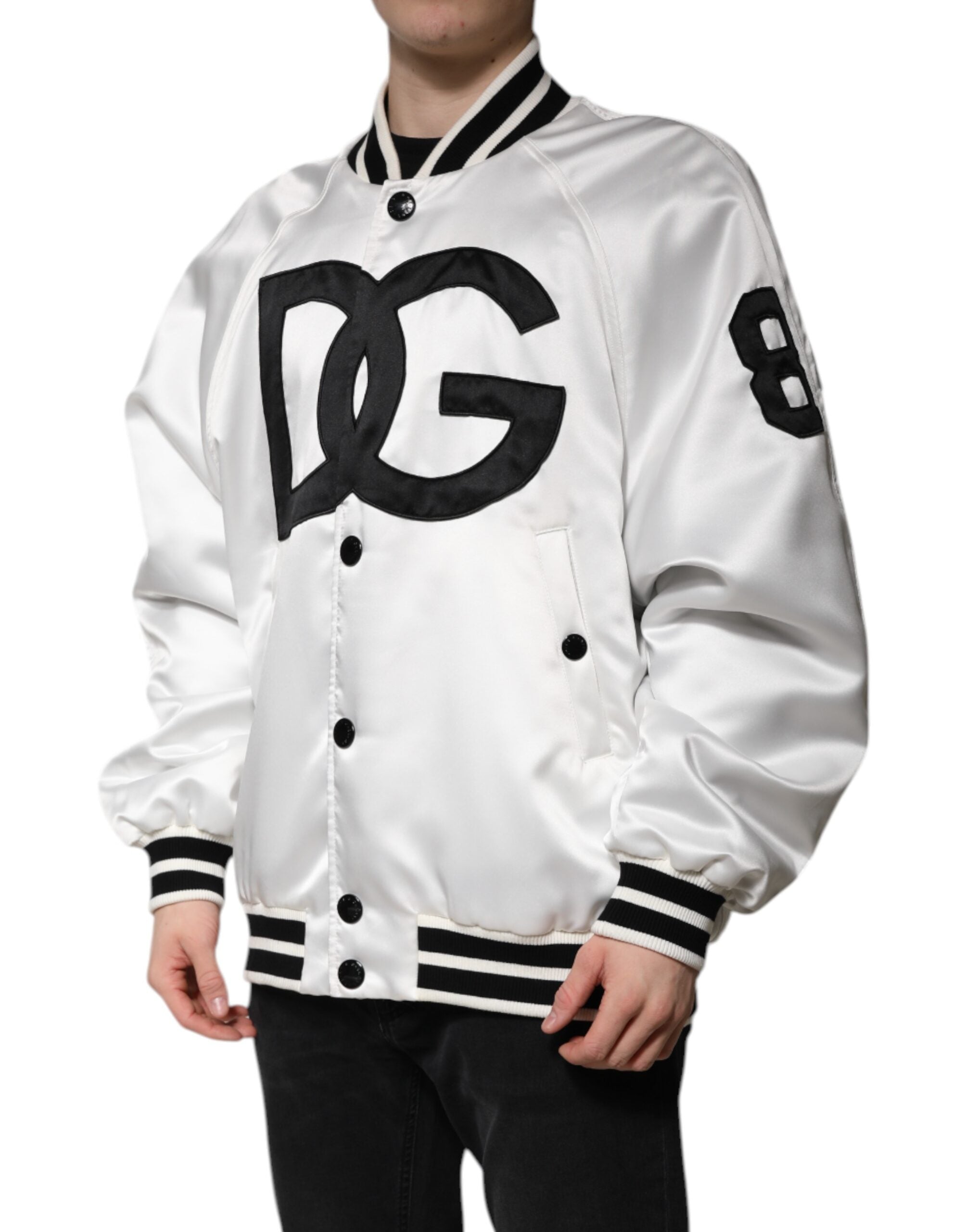 Dolce &amp; Gabbana – Weiße Bomberjacke aus Polyesterjersey mit DG-Logo