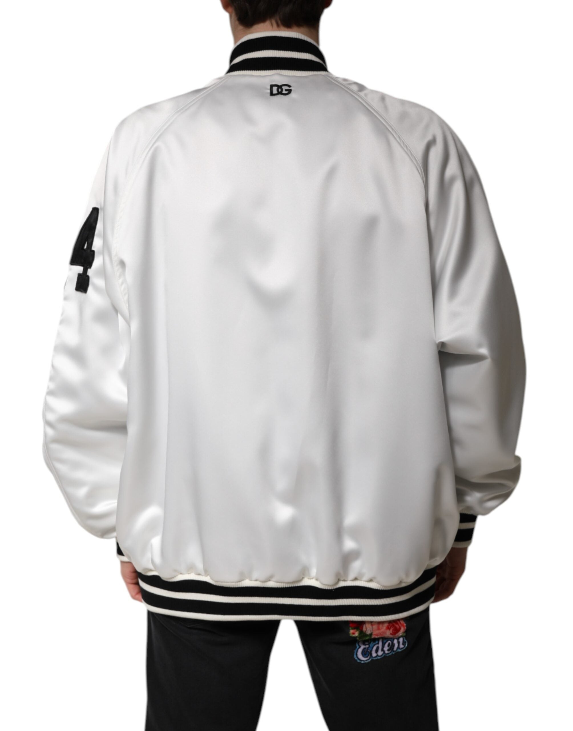 Dolce &amp; Gabbana – Weiße Bomberjacke aus Polyesterjersey mit DG-Logo