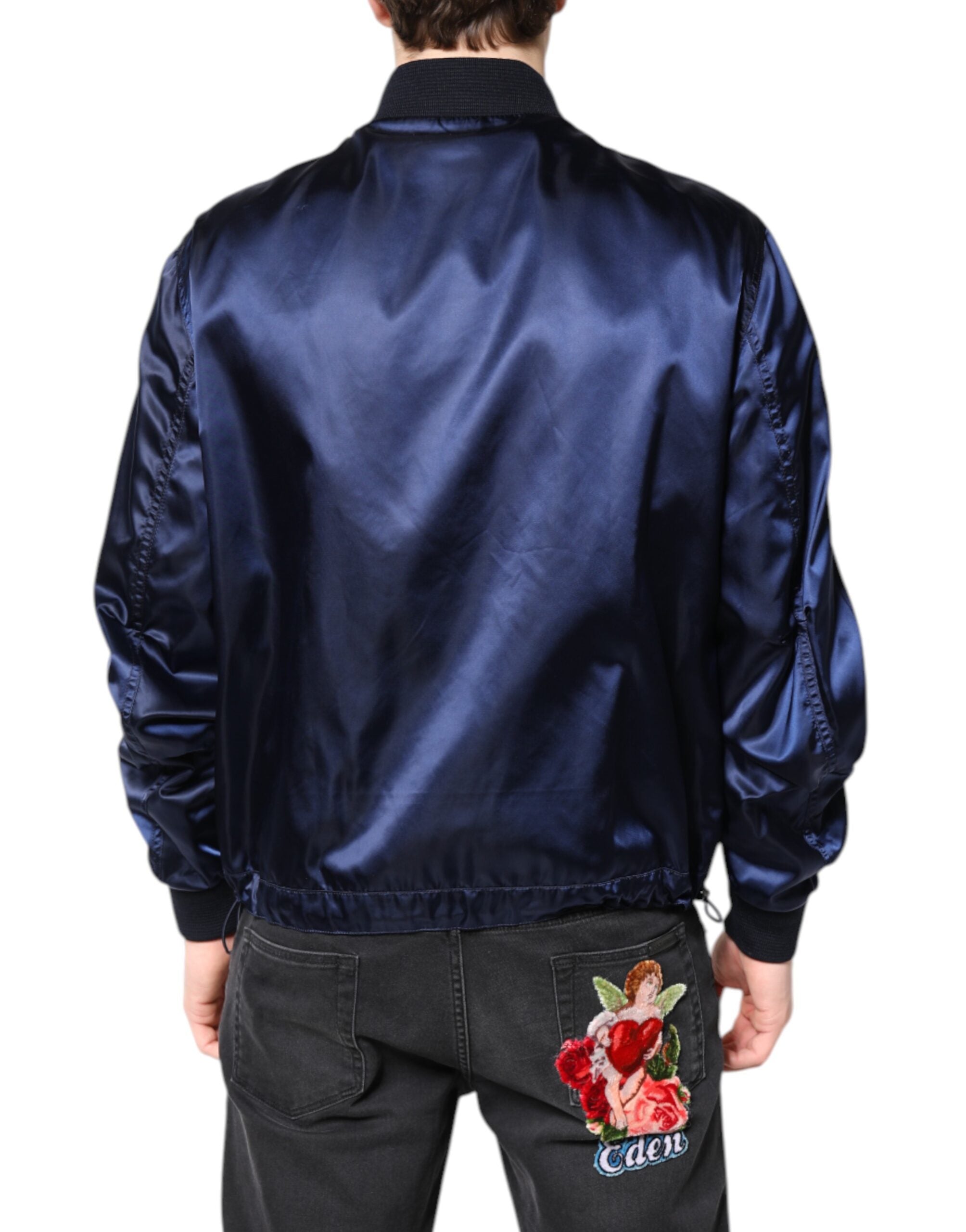 Blouson aviateur entièrement zippé en nylon bleu Dolce &amp; Gabbana DG Crown