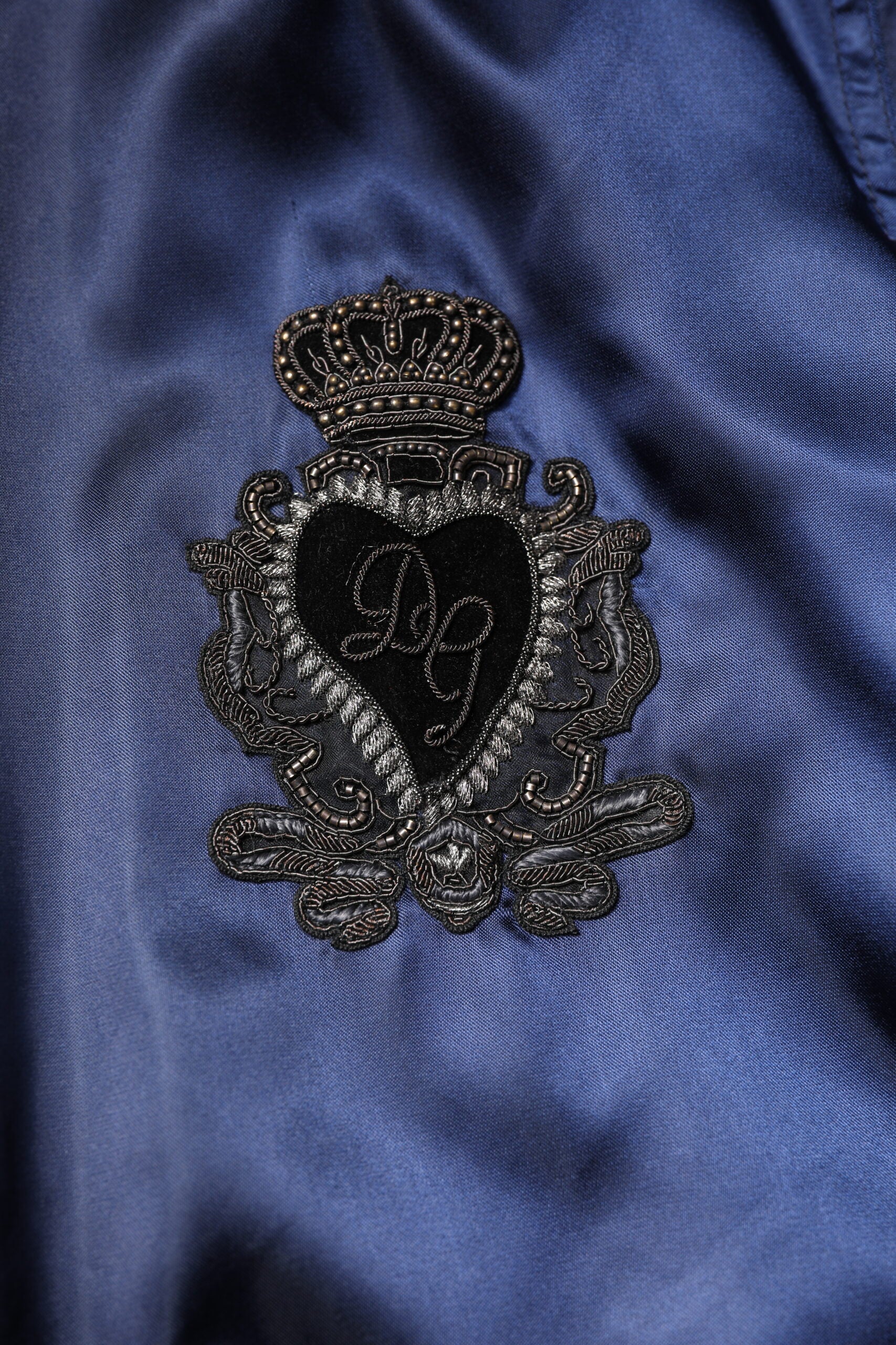 Blouson aviateur entièrement zippé en nylon bleu Dolce &amp; Gabbana DG Crown
