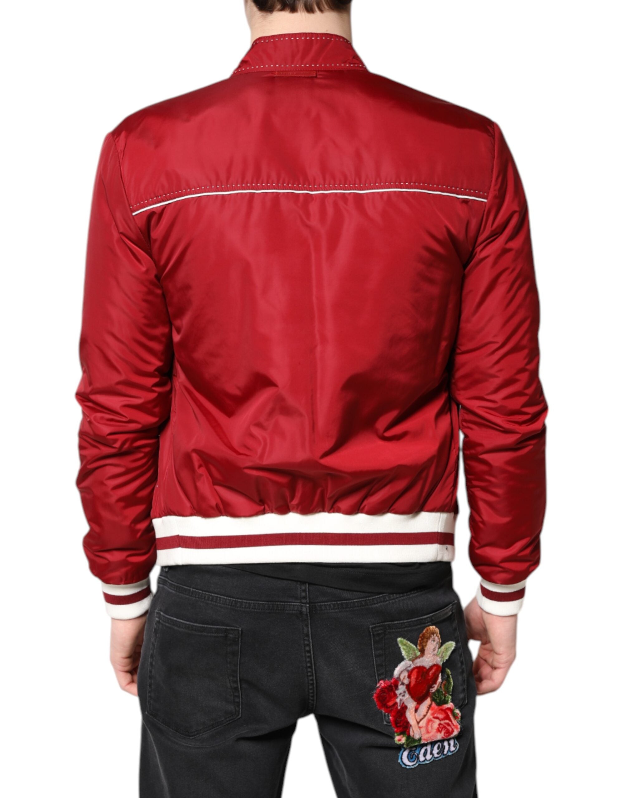Dolce &amp; Gabbana – Rot-weiße Nylon-Bomberjacke mit durchgehendem Reißverschluss für Herren
