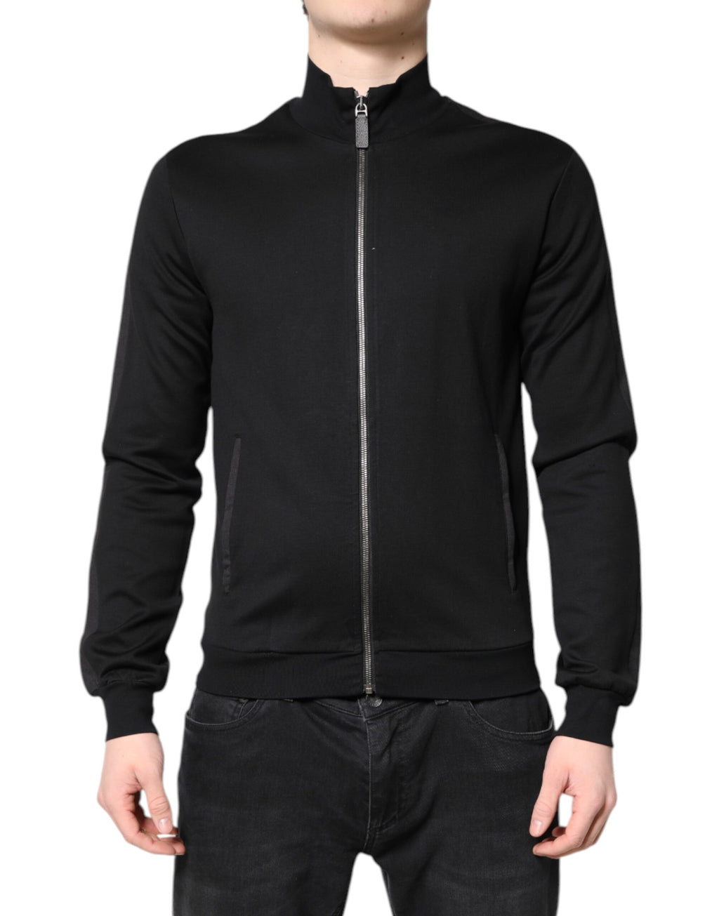 Dolce &amp; Gabbana – Schwarze Bomberjacke aus Baumwolle mit durchgehendem Reißverschluss und Logo