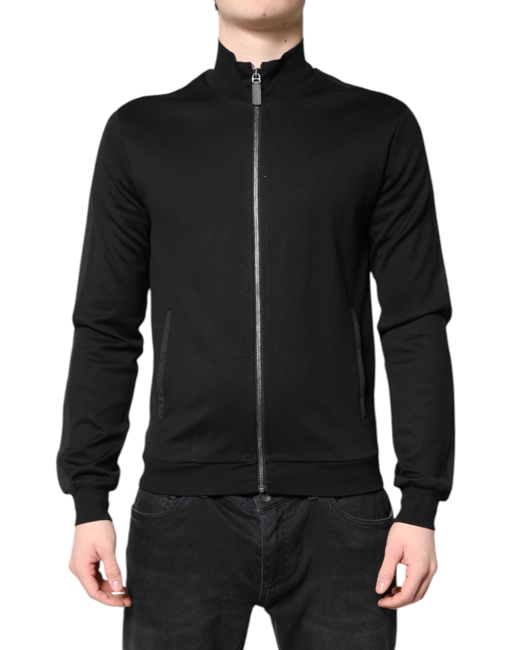 Dolce &amp; Gabbana – Schwarze Bomberjacke aus Baumwolle mit durchgehendem Reißverschluss und Logo