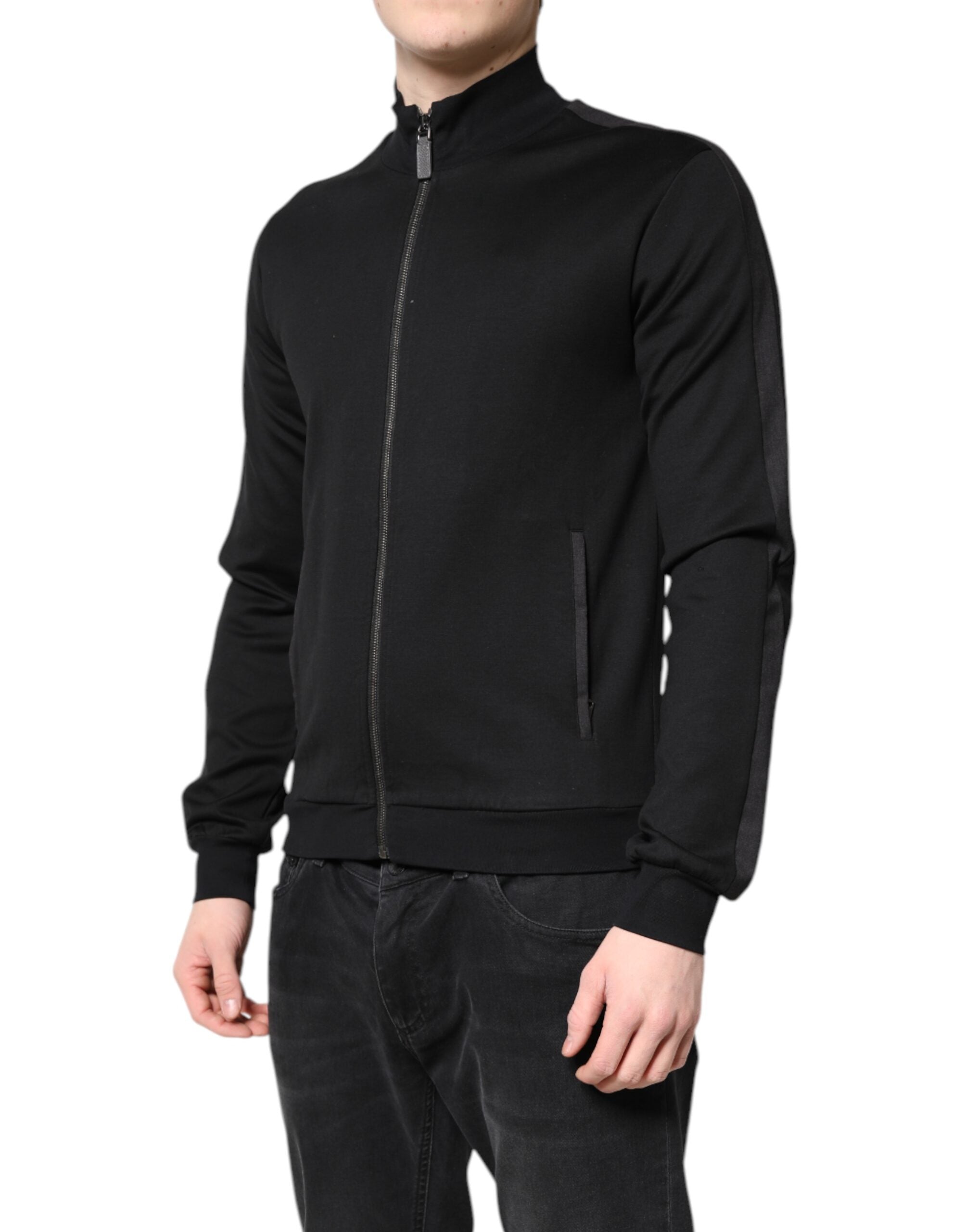 Dolce &amp; Gabbana – Schwarze Bomberjacke aus Baumwolle mit durchgehendem Reißverschluss und Logo