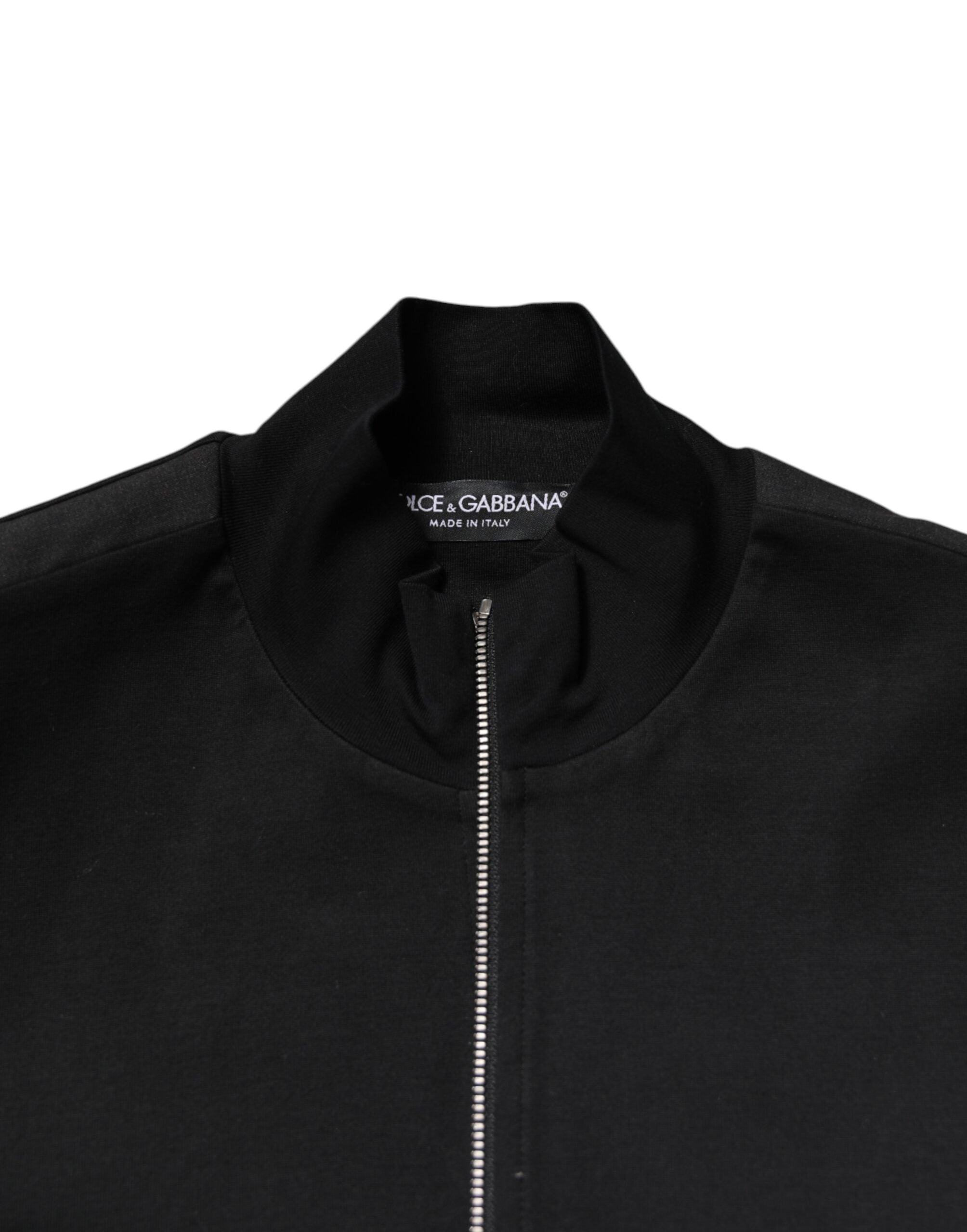Dolce &amp; Gabbana – Schwarze Bomberjacke aus Baumwolle mit durchgehendem Reißverschluss und Logo