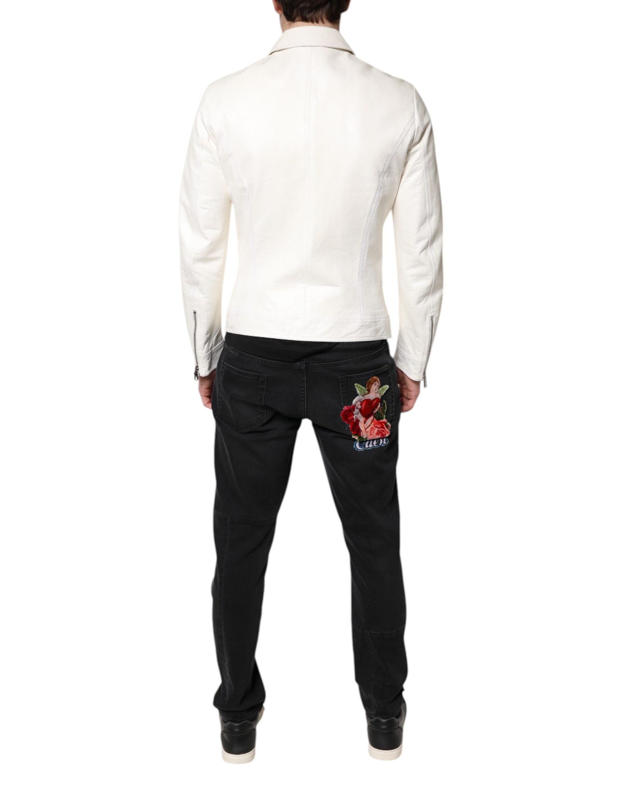 Dolce &amp; Gabbana – Weiße Bikerjacke mit durchgehendem Reißverschluss und Kragen