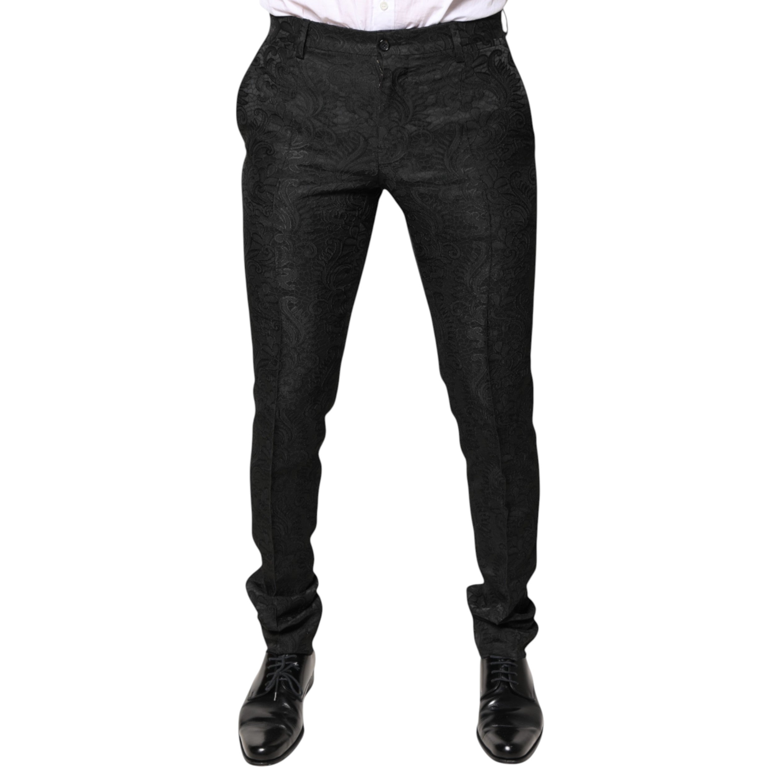 Dolce &amp; Gabbana – Schwarze Anzughose aus Jacquard mit Blumenmuster und mittlerer Taille