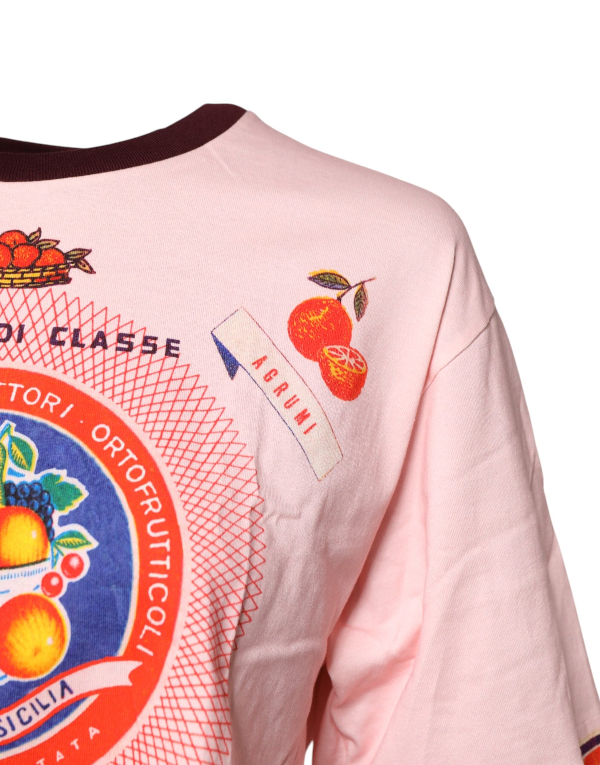 Haut court à manches courtes en coton imprimé rose Dolce &amp; Gabbana