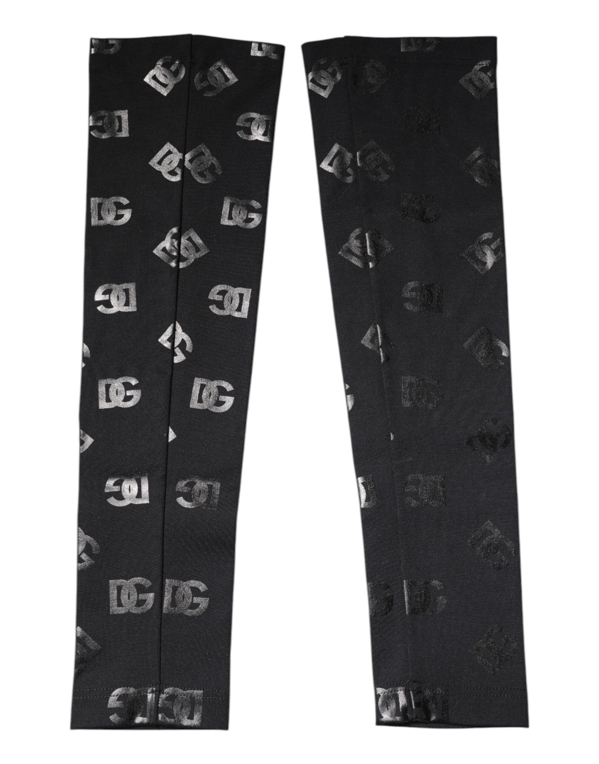 Dolce &amp; Gabbana – Schwarze Stretch-Armstulpen aus Wolle mit DG-Logo und Monogramm